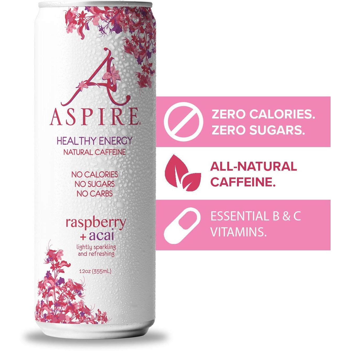 Aspire Healthy Energy, Calorie Burning, Zero Calorie, Zero Sugar Drink Raspberry + Acai 4-Pack