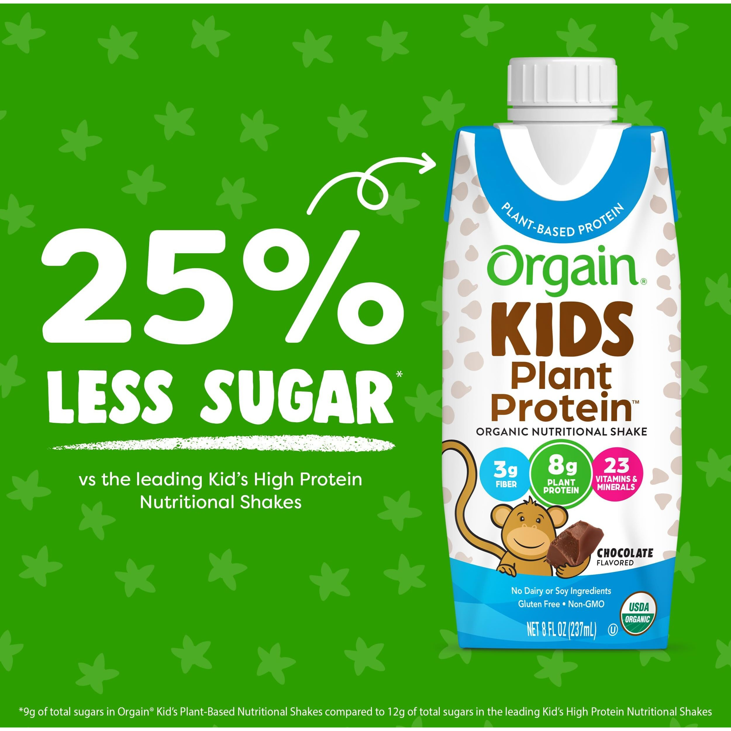 Orgain Organic Kids Nutritional Vegan Protein Shake, Chocolate - Healthy Kids Snacks, 8G Plant Protein, 23 Vitamins & Minerals, 3G Fiber, No Dairy & Soy Ingredients, Non-Gmo, 8 Fl Oz (Pack Of 12)