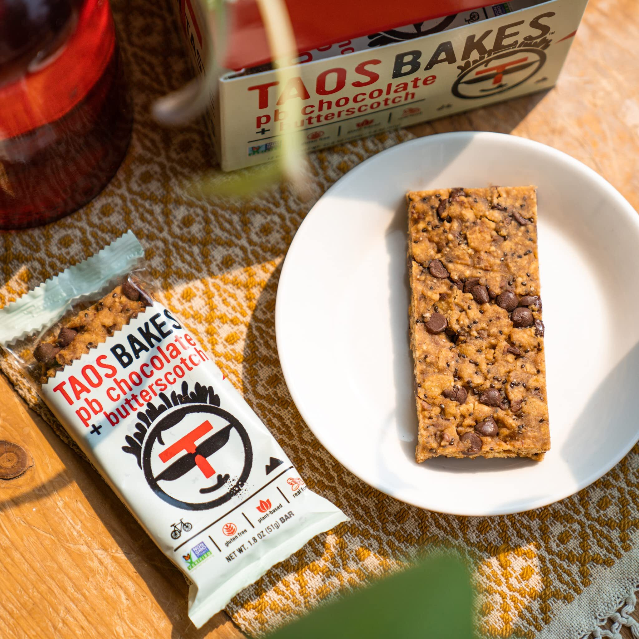 Taos Bakes - Peanut Butter Chocolate + Butterscotch - Snack Bars - 6G Protein, Gluten Free, Plant Based, & Vegan Granola Bars - Filled W/Flax Seeds, Chia Seeds, & Peanut Butter - 12 Pack, 1.8Oz Ea