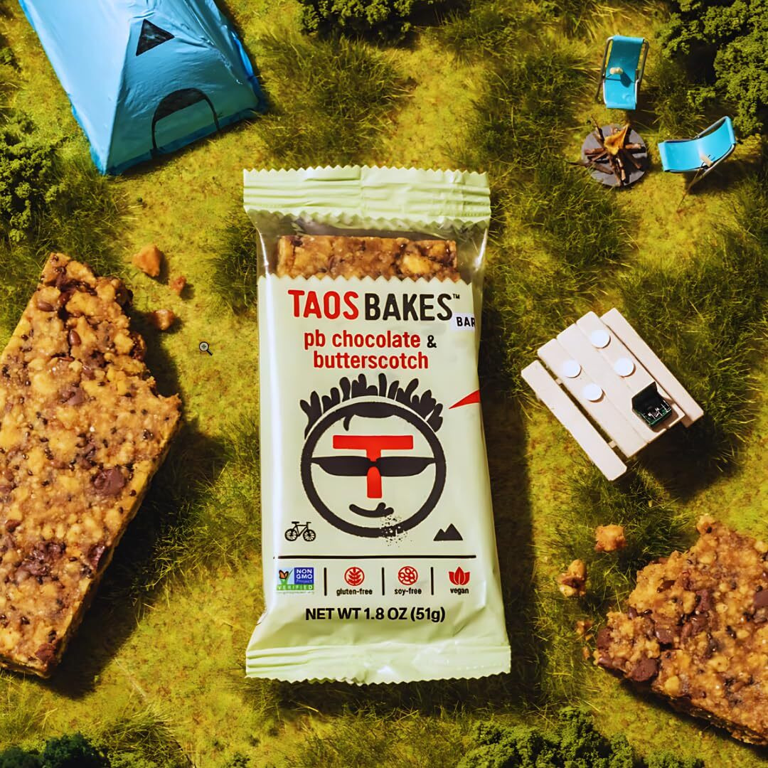 Taos Bakes - Peanut Butter Chocolate + Butterscotch - Snack Bars - 6G Protein, Gluten Free, Plant Based, & Vegan Granola Bars - Filled W/Flax Seeds, Chia Seeds, & Peanut Butter - 12 Pack, 1.8Oz Ea