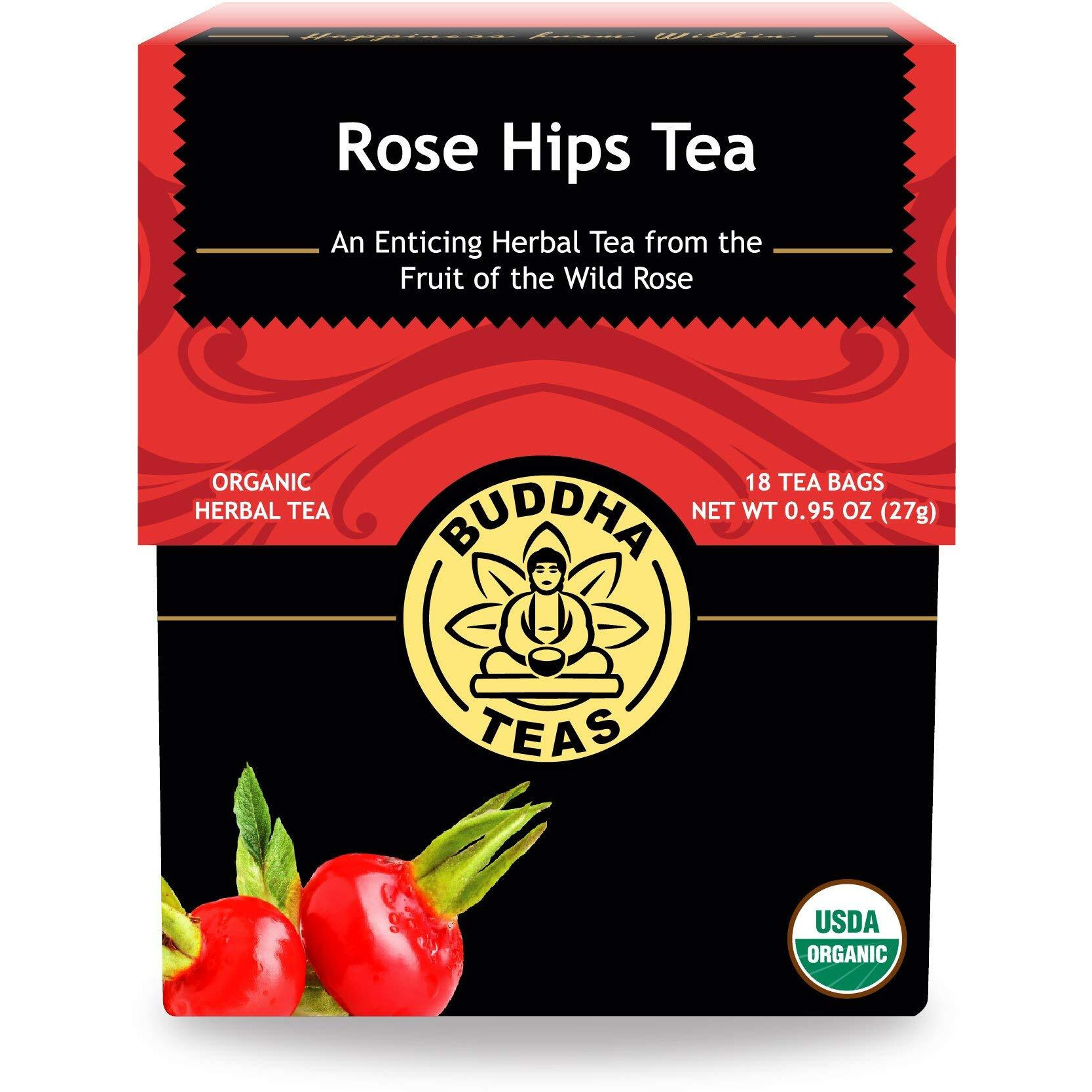 Buddha Teas Organic Rose Hips Tea - Ou Kosher, Usda Organic, Ccof Organic, 18 Bleach-Free Tea Bags
