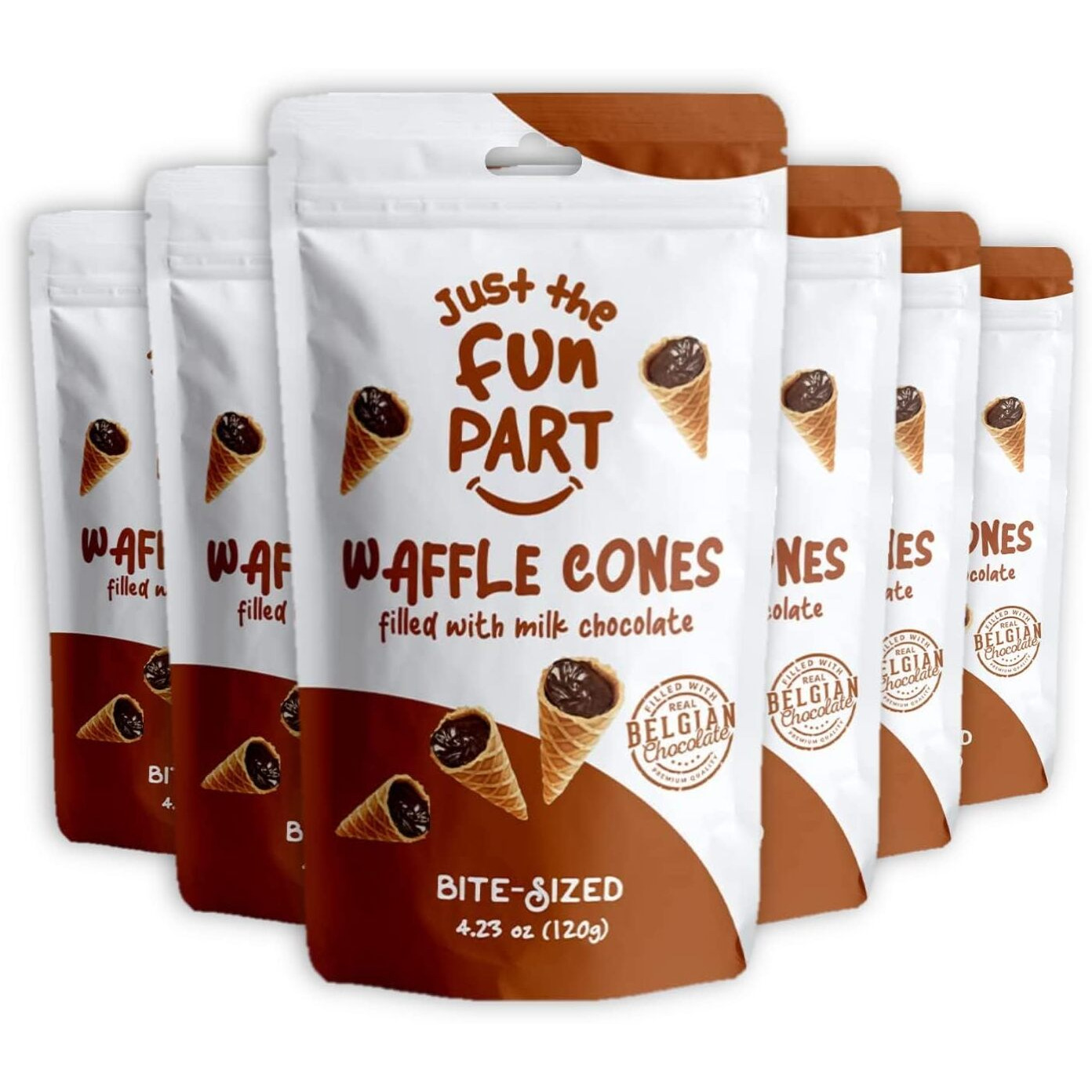 Just The Fun Part, Bite-Size Crispy Mini Waffle Cones With Premium Belgian Chocolate, Great For Snacks, Dessert, Grab & Go - Kosher, Milk Chocolate (Pack Of 6)