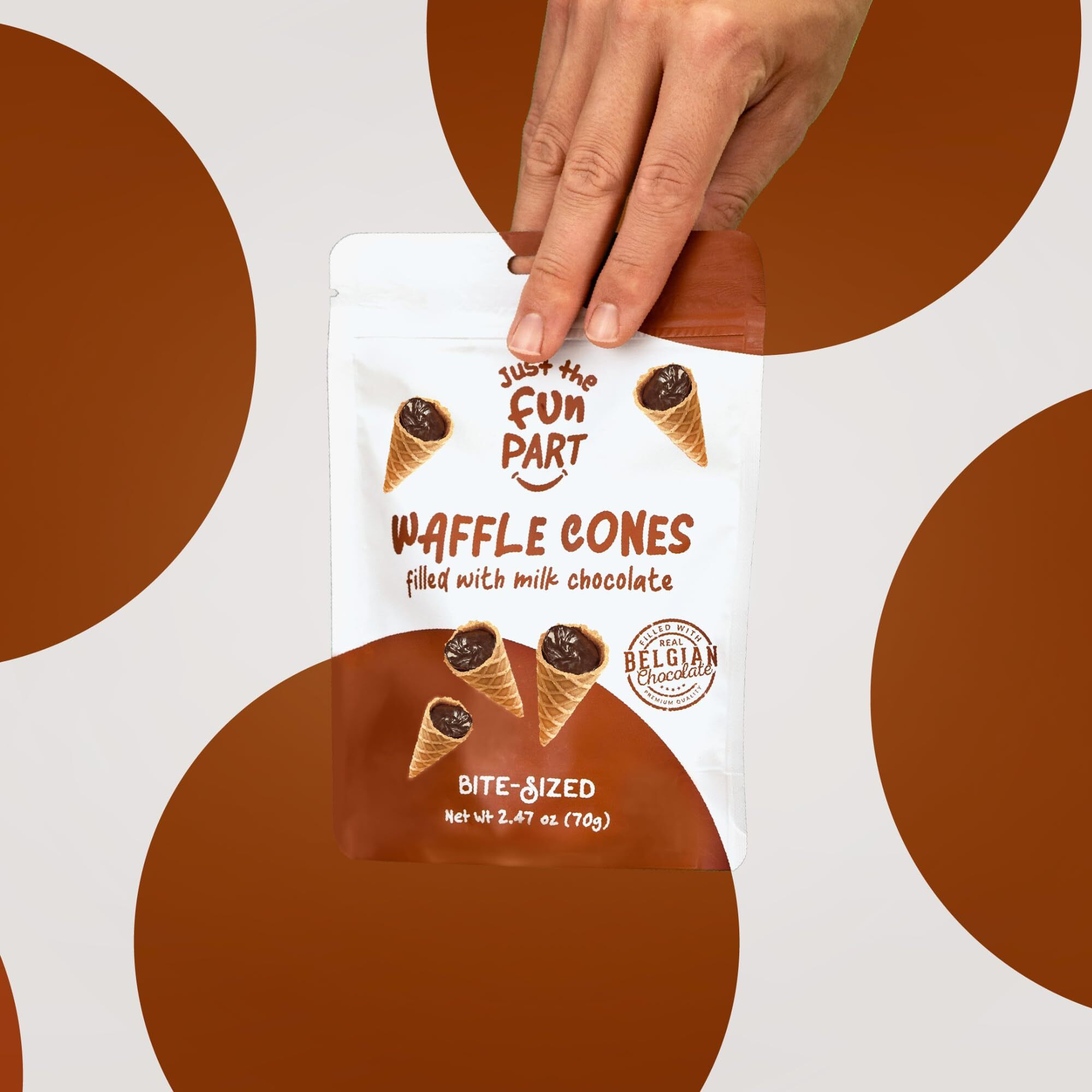 Just The Fun Part, Bite-Size Crispy Mini Waffle Cones With Premium Belgian Chocolate, Great For Snacks, Dessert, Grab & Go - Kosher, Milk Chocolate (Pack Of 6)