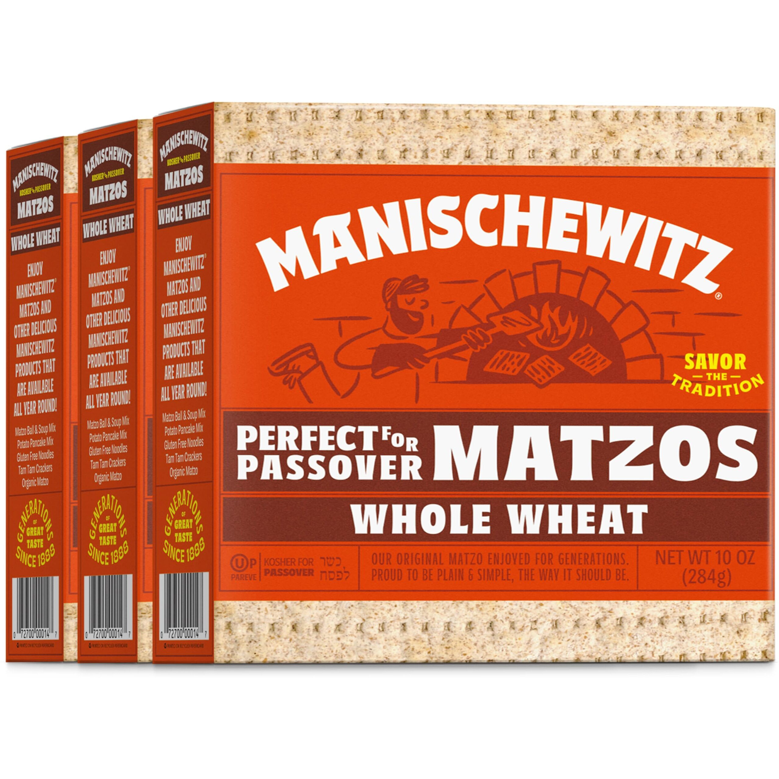 Manischewitz Passover Whole Wheat Matzo 10 Oz (3 Pack) Thin, Crisp & Delicious, Just 2 Ingredients