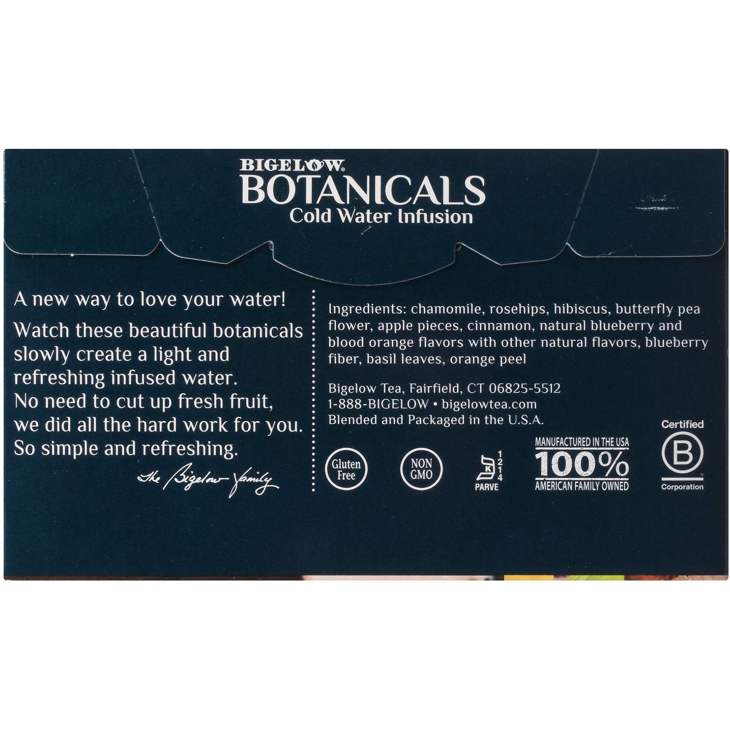 Bigelow Botanicals Cold Water Infusion Blueberry Citrus Basil Tea Bags 18 Count Box (Pack Of 1), Herbal Infusion, Caffeine Free, 18 Tea Bags Total
