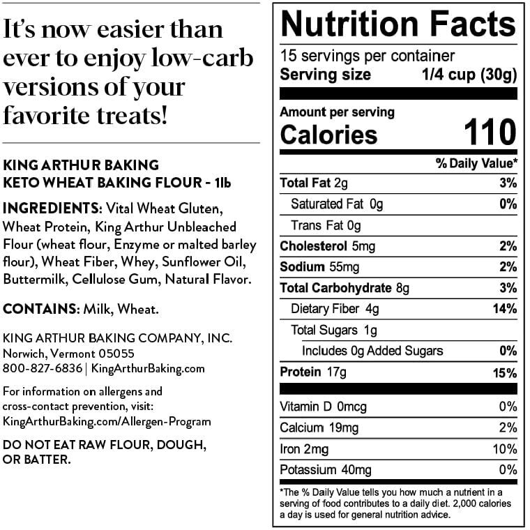 King Arthur Keto Wheat Flour Blend Low-Carb Baking Solution For Bread & More - Non-Gmo, 11 All-Purpose Flour Substitute - 16 Oz Resealable Bag - Perfect For Keto Diet & Reduced Carb Intake