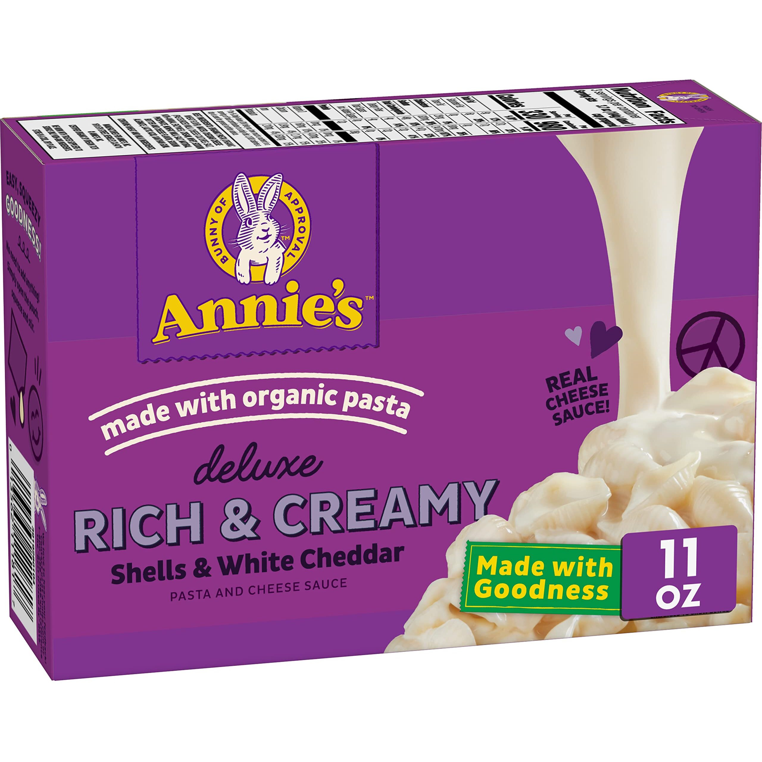 Annie's Deluxe Macaroni And Cheese With Organic Pasta, Real White Cheddar Cheese And Shells, 11 Oz