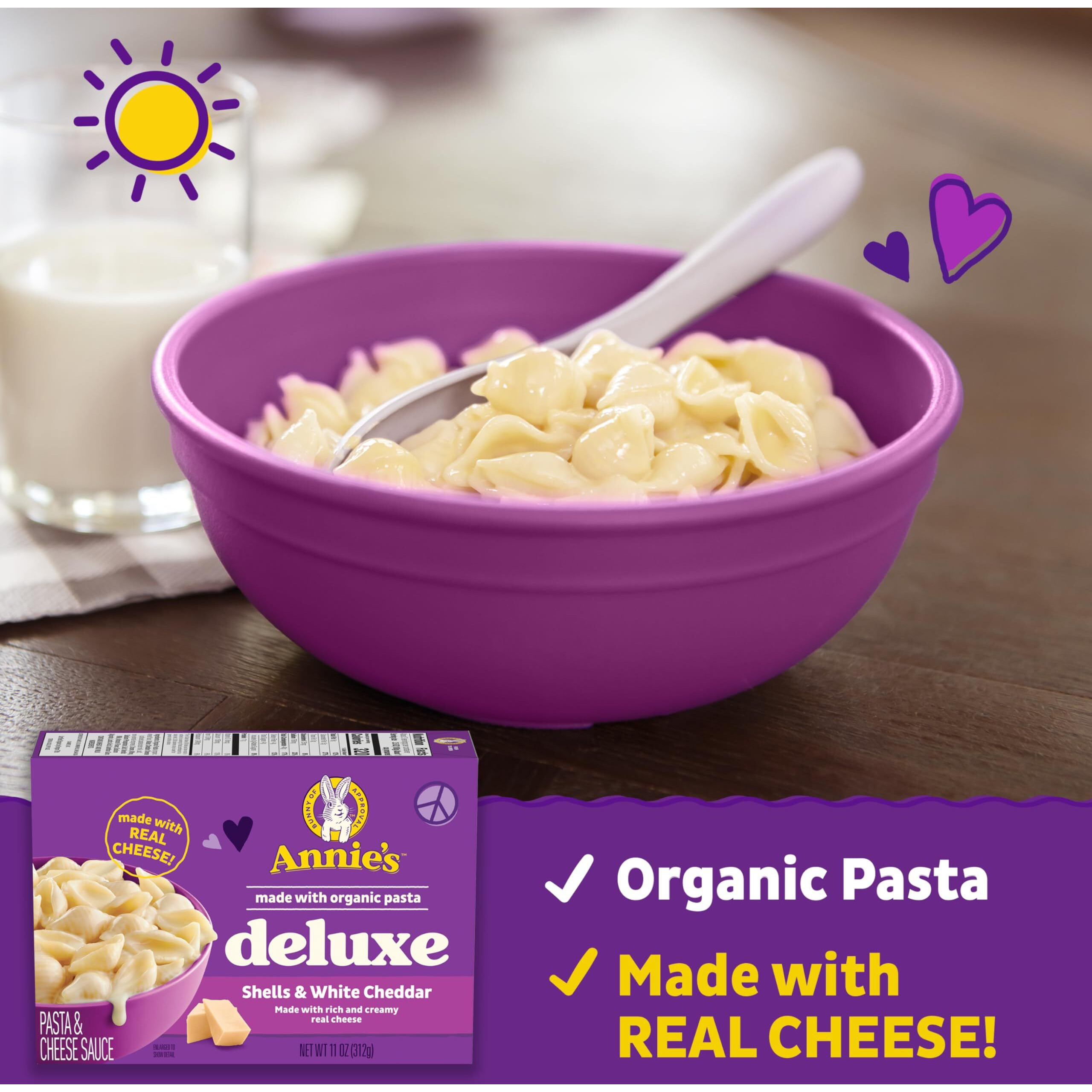 Annie's Deluxe Macaroni And Cheese With Organic Pasta, Real White Cheddar Cheese And Shells, 11 Oz