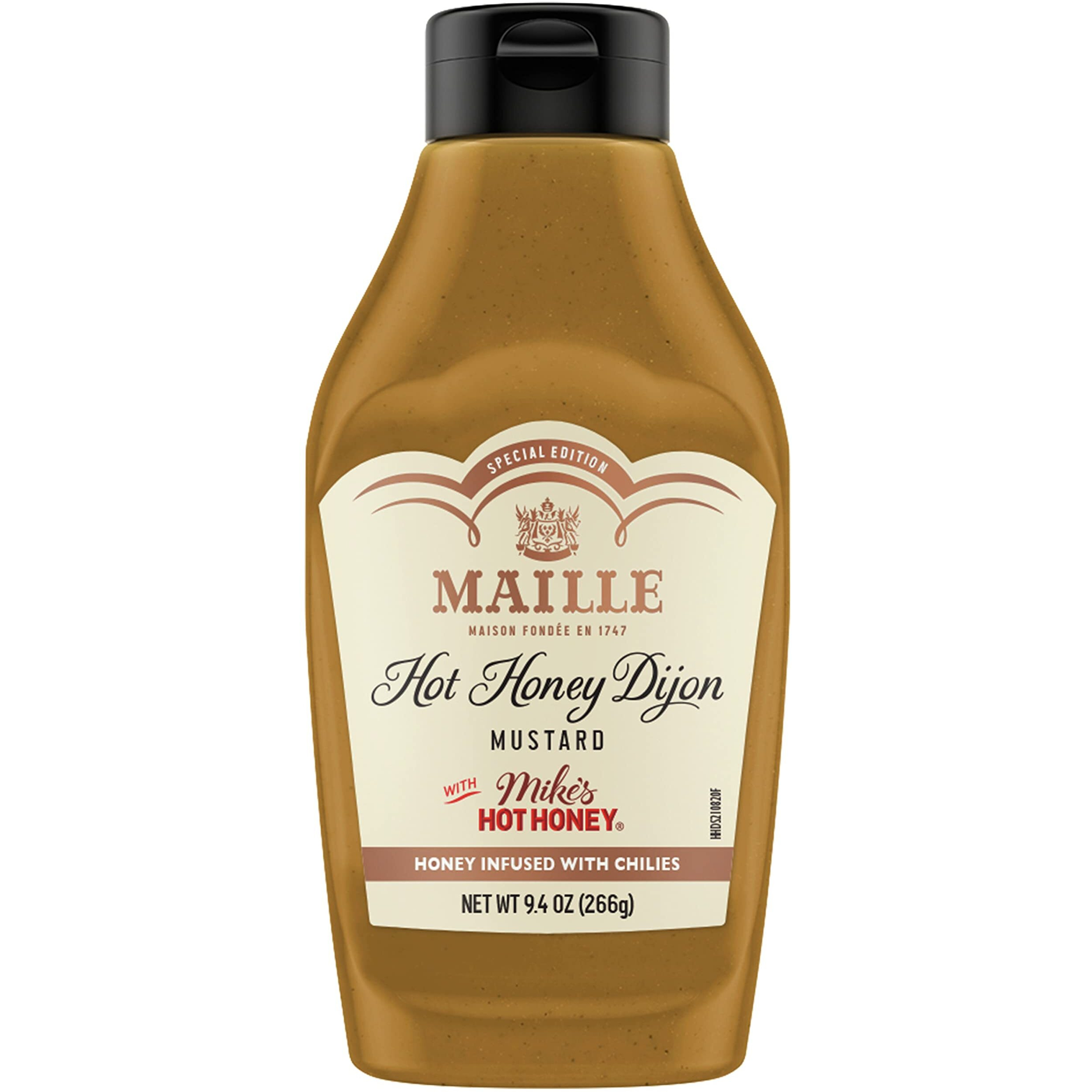 Maille X Mike's Hot Honey Special Edition Savory-Sweet Condiment With A Spicy Kick Hot Honey Dijon Mustard Gluten-Free, Shelf-Stable 9.4Oz