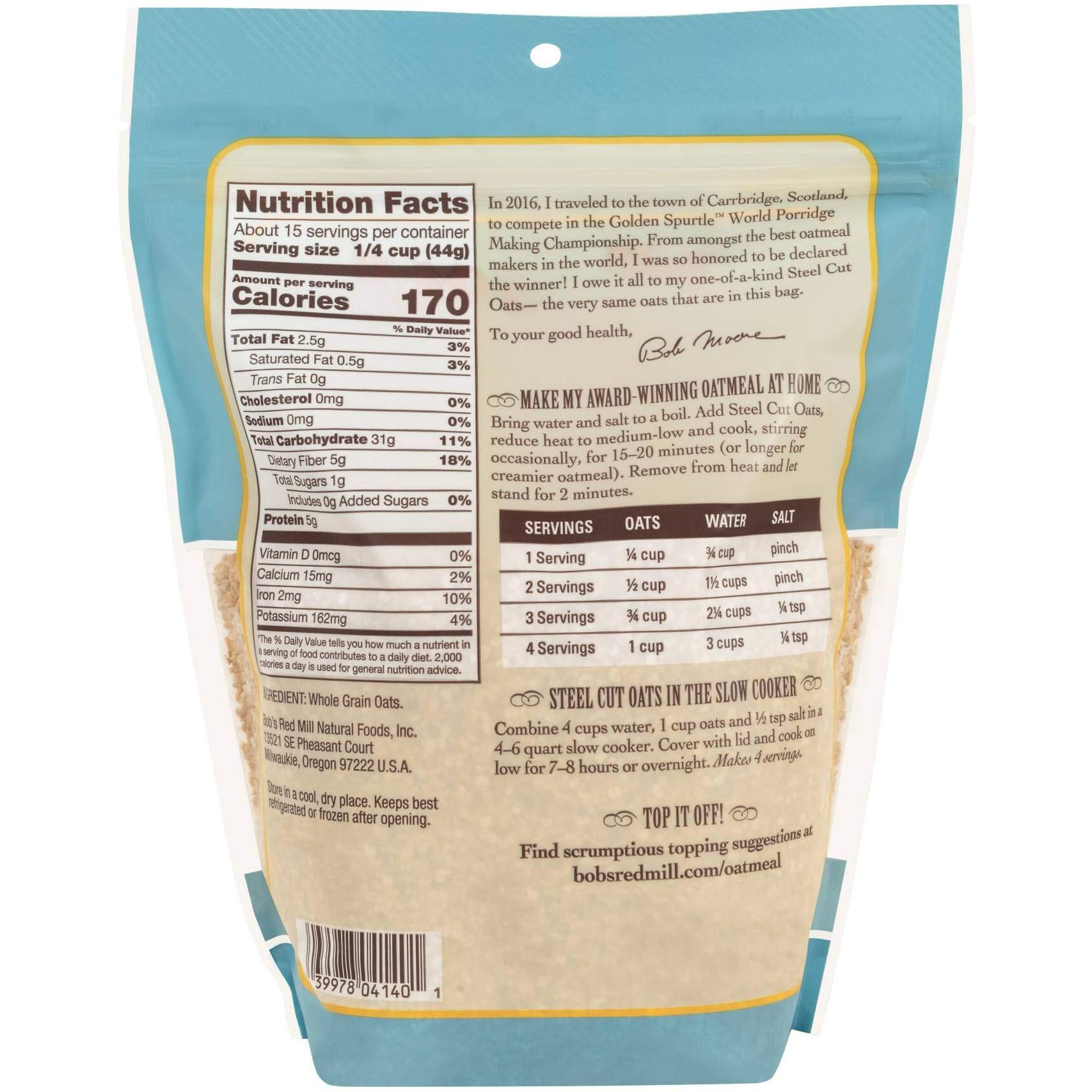 Bob's Red Mill Steel Cut Oats, 24Oz (Pack Of 1) - Non Gmo, Whole Grain, Vegan, Kosher