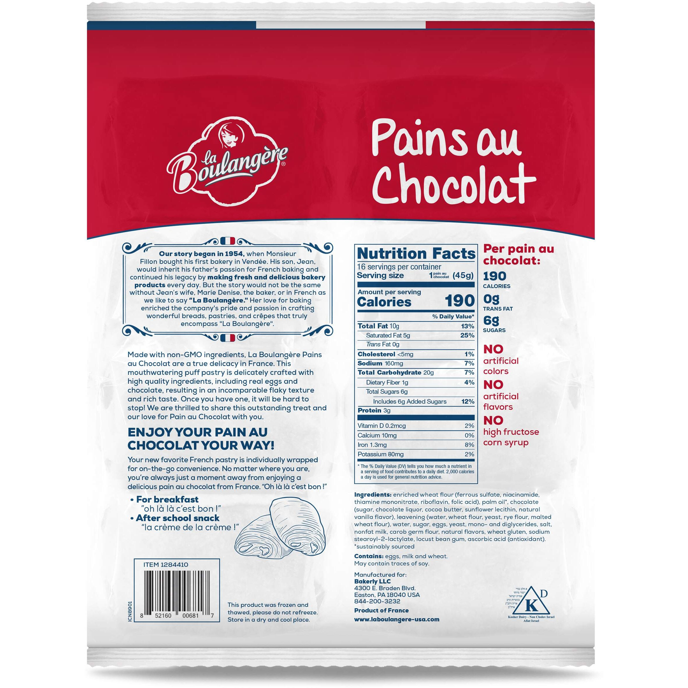La Boulangere Pains Au Chocolat, Chocolate Croissants, Individually Wrapped, 16-Count