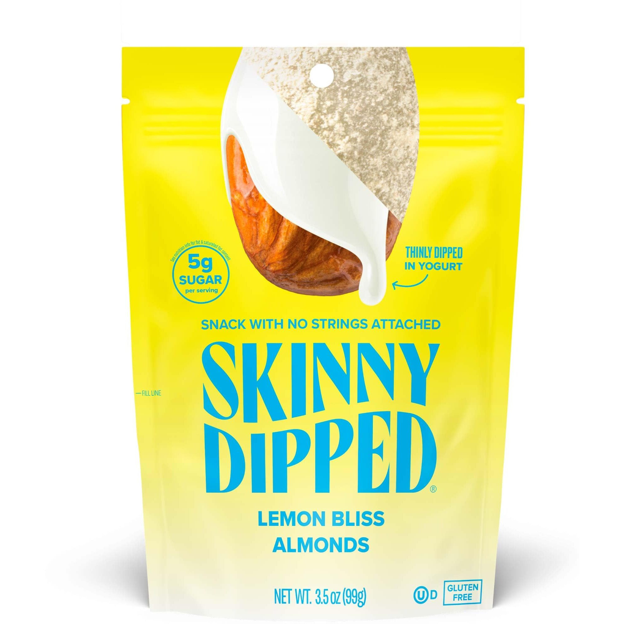 Skinnydipped Lemon Bliss Yogurt Covered Almonds, Healthy Snack, Plant Protein, Gluten Free, 3.5 Oz Resealable Bags, Pack Of 1