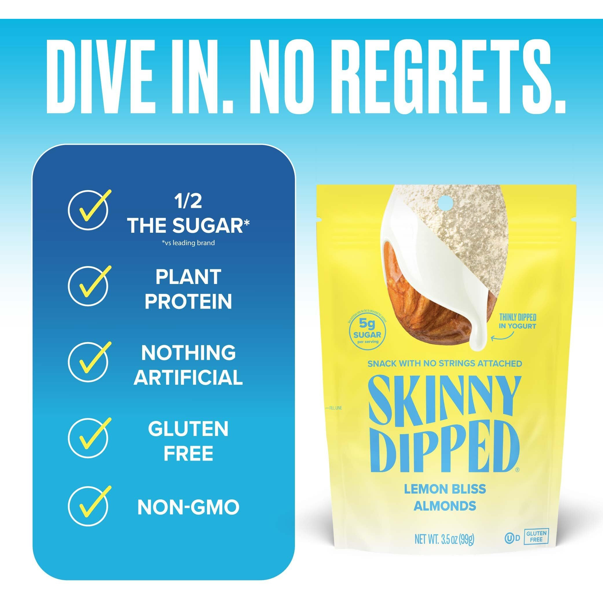 Skinnydipped Lemon Bliss Yogurt Covered Almonds, Healthy Snack, Plant Protein, Gluten Free, 3.5 Oz Resealable Bags, Pack Of 1
