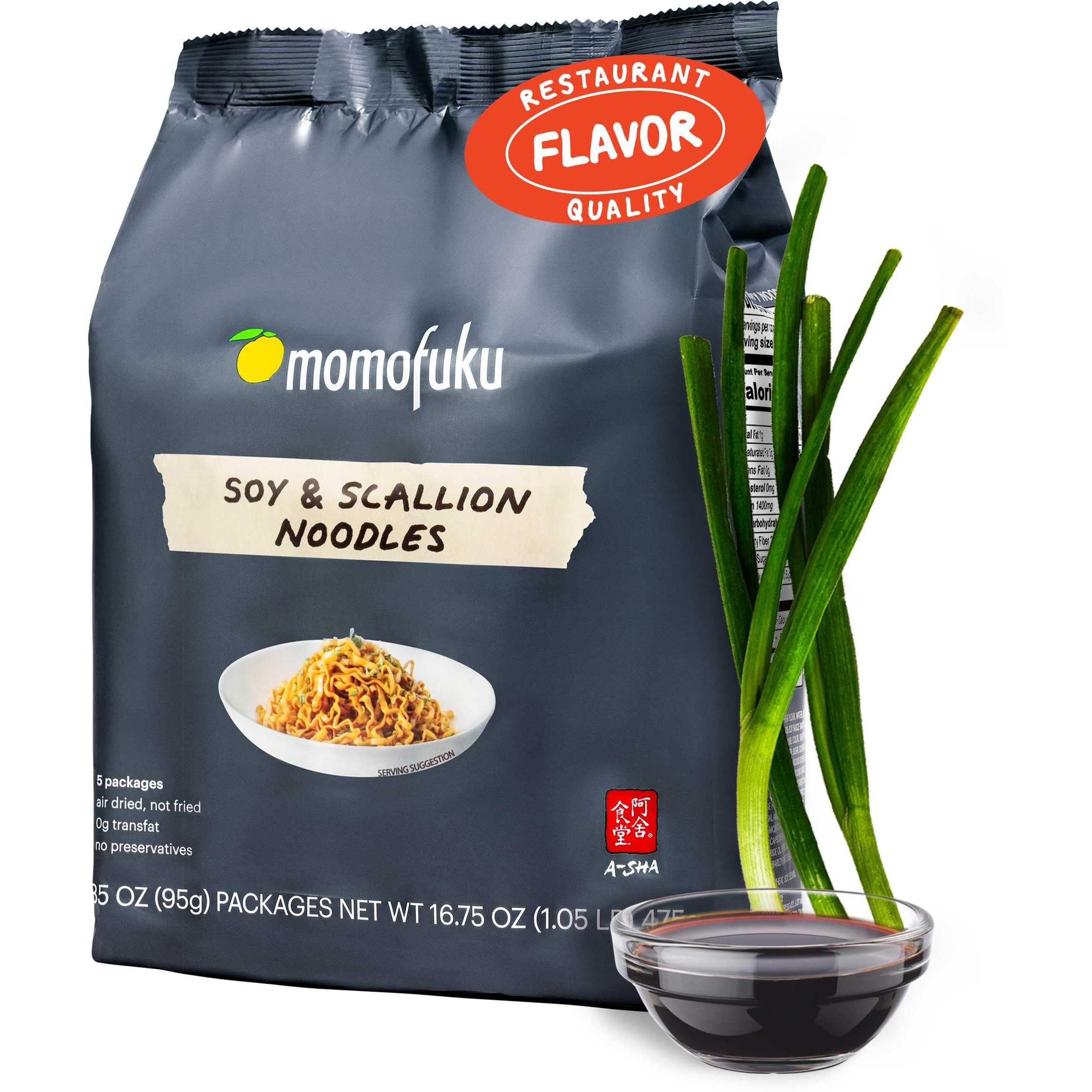Momofuku Soy & Scallion Ramen Noodles By David Chang, 5 Count (Pack Of 1) Air-Dried Vegan Instant Noodles With Sauce