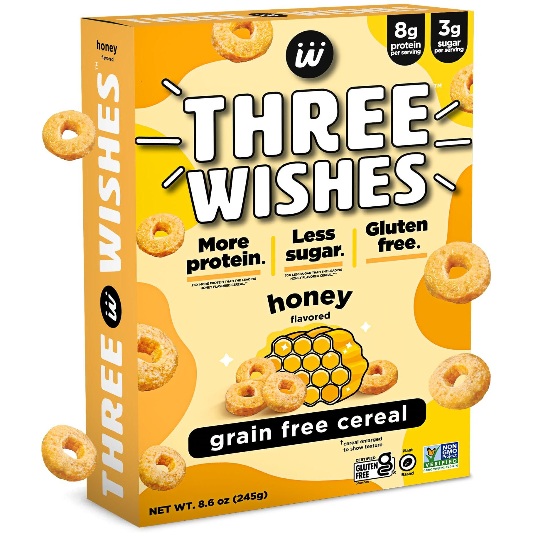 Protein And Gluten-Free Breakfast Cereal By Three Wishes (1-Pack) - High Protein And Low Sugar Snack - Vegan, Kosher, Grain-Free And Dairy-Free - Non-Gmo (Honey)