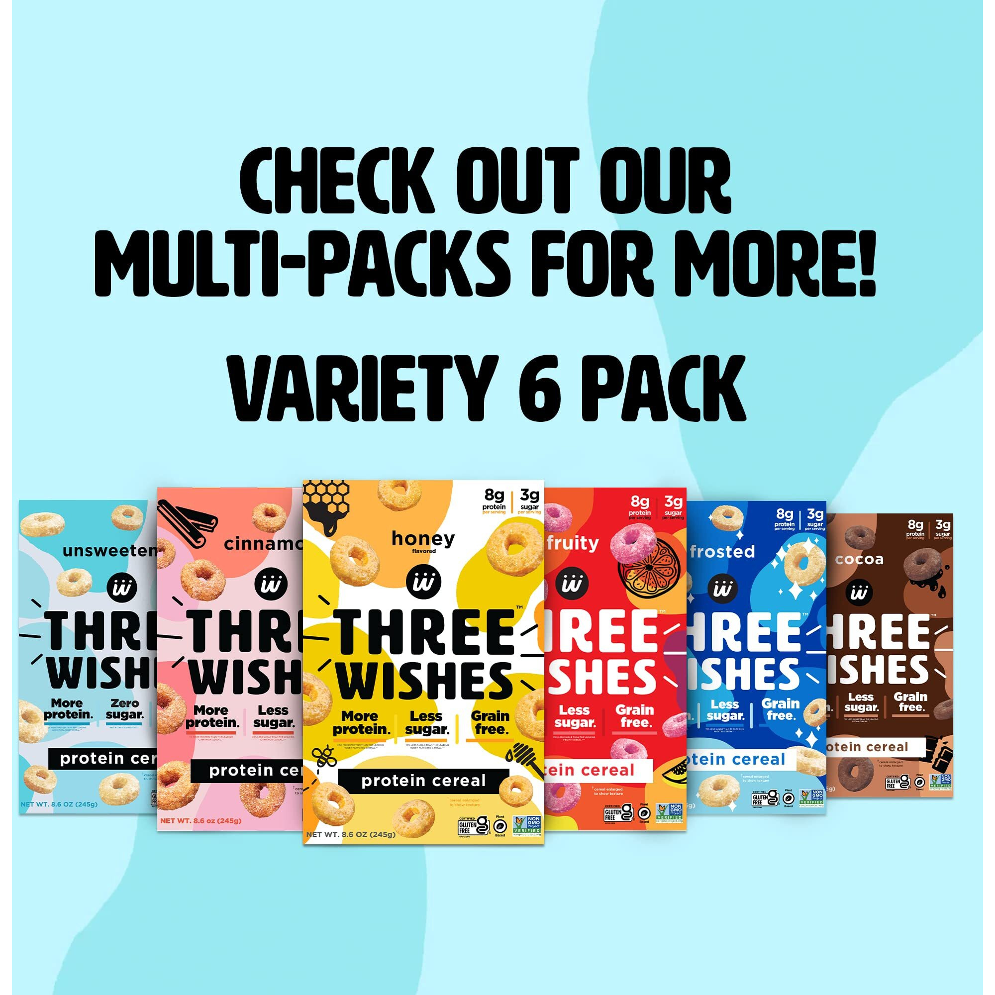 Protein And Gluten-Free Breakfast Cereal By Three Wishes (1-Pack) - High Protein And Low Sugar Snack - Vegan, Kosher, Grain-Free And Dairy-Free - Non-Gmo (Honey)
