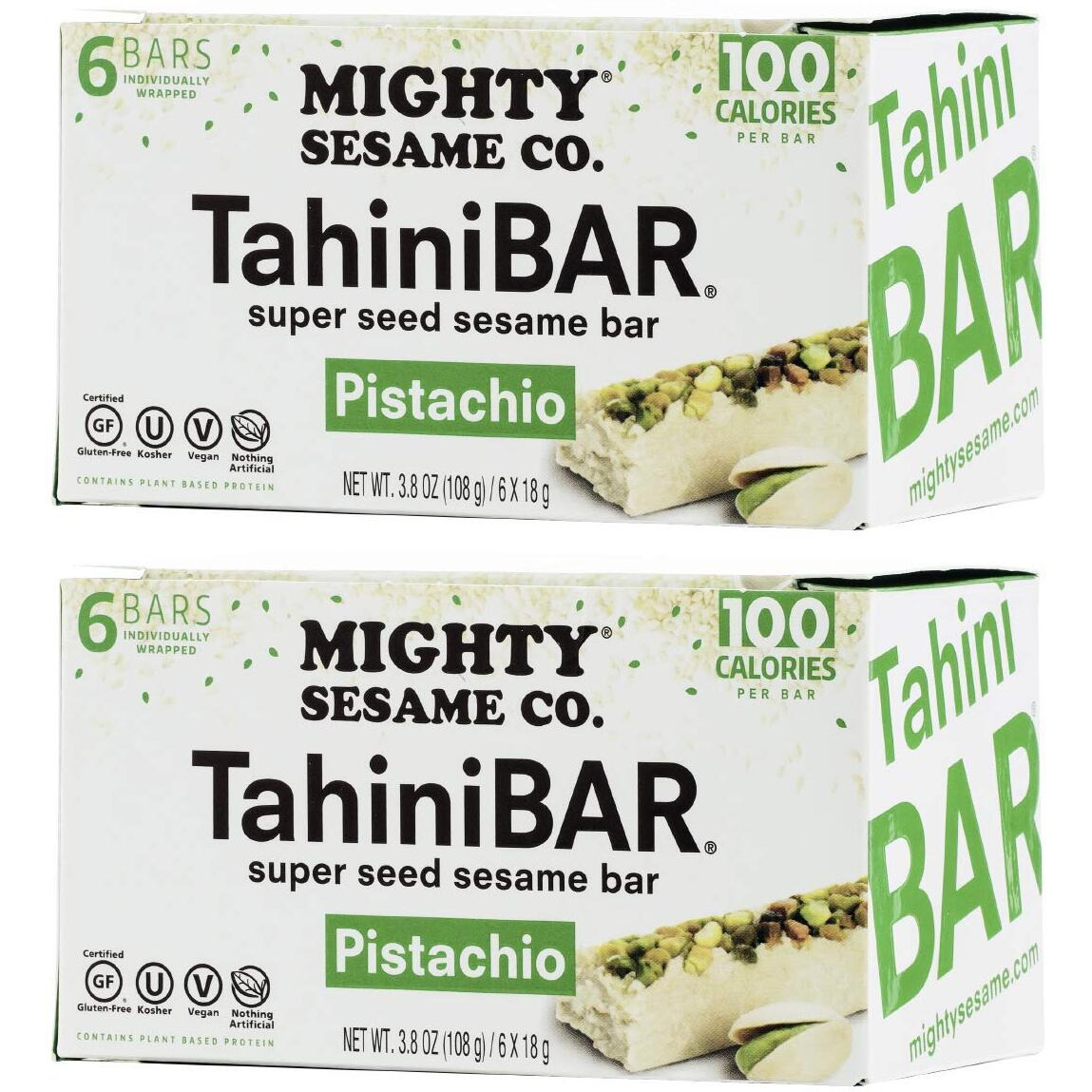 Mighty Sesame Tahinibars With Pistachio (2 Pack Total 12 Bars) 100 Calorie Bar, Gluten Free, Vegan, Nothing Artificial, Kosher