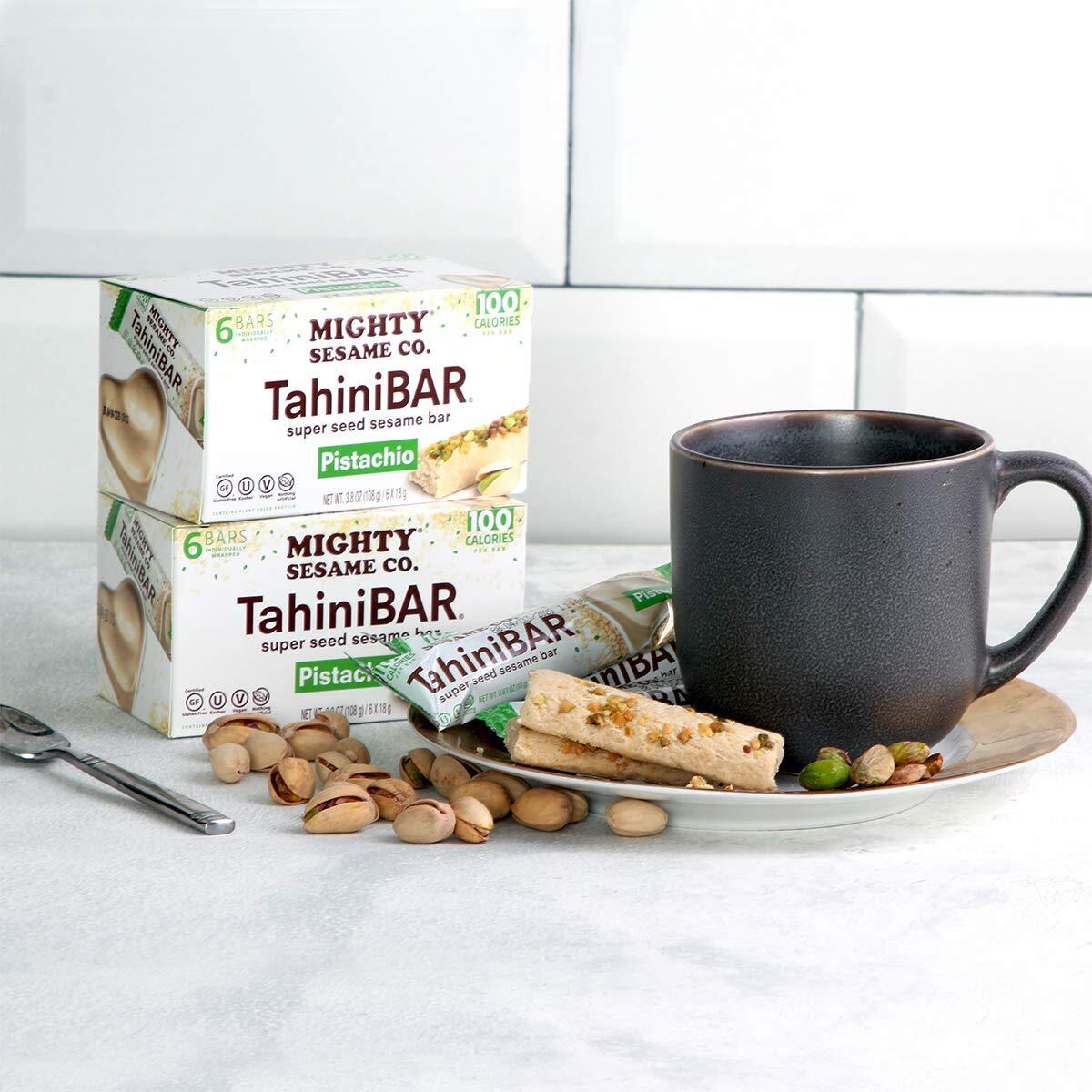 Mighty Sesame Tahinibars With Pistachio (2 Pack Total 12 Bars) 100 Calorie Bar, Gluten Free, Vegan, Nothing Artificial, Kosher
