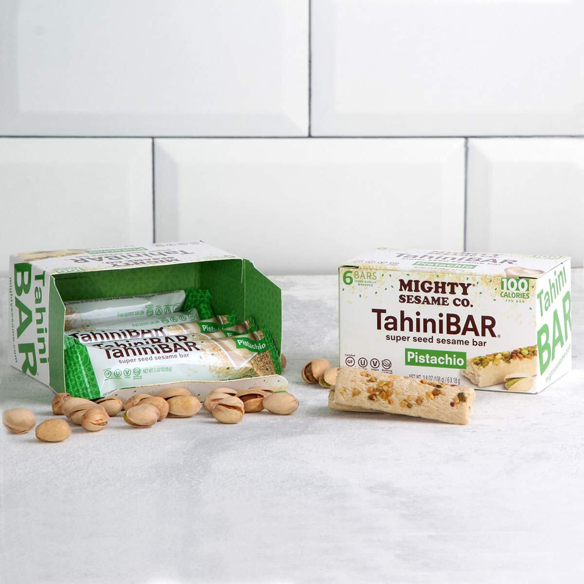 Mighty Sesame Tahinibars With Pistachio (2 Pack Total 12 Bars) 100 Calorie Bar, Gluten Free, Vegan, Nothing Artificial, Kosher