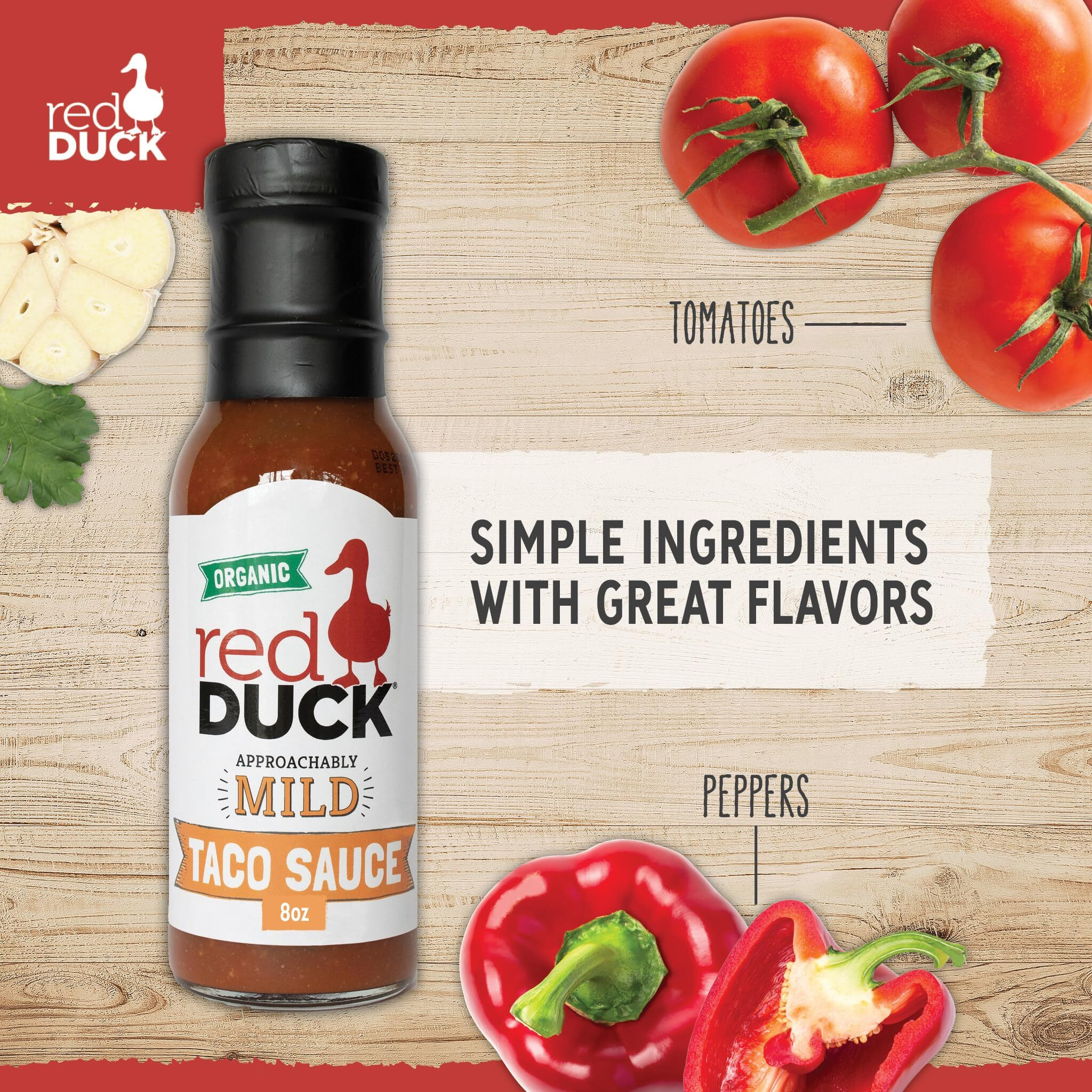 Red Duck Approachably Mild Organic Taco Sauce - Gluten-Free, Vegan, 8 Ounces