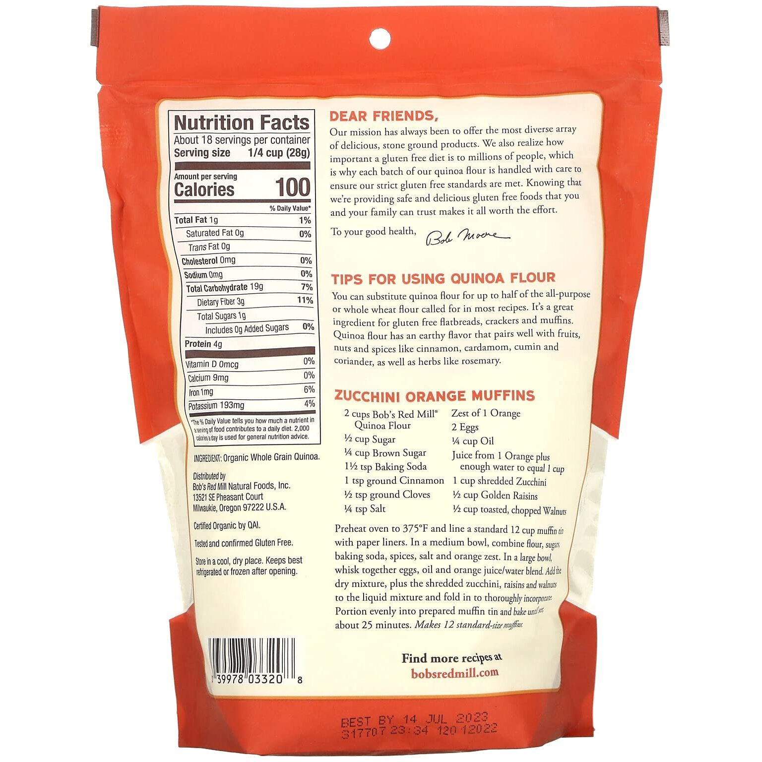 Bob's Red Mill Organic Quinoa Flour, 18 Ounce