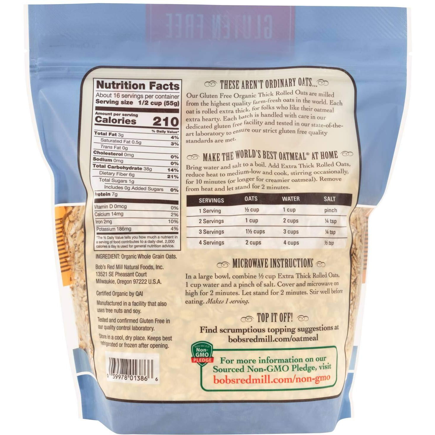 Bob's Red Mill Gluten Free Organic Thick Rolled Oats, 32 Oz