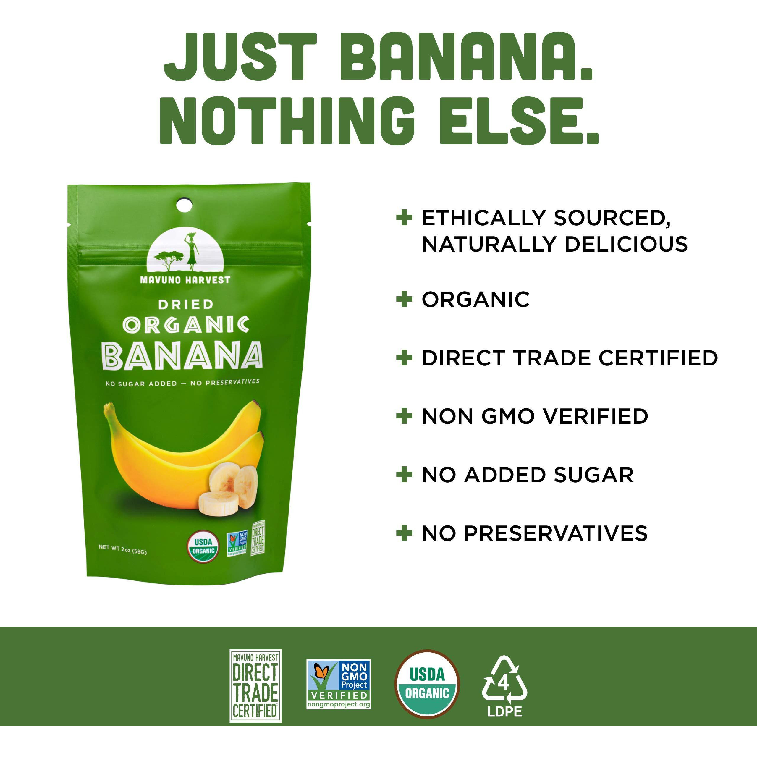 Mavuno Harvest Dried Banana Chips Fruit Snacks | Organic Dried Banana | Healthy Snacks For Kids & Adults | Unsweetened Banana Chips | Gluten Free Snack | Vegan, Non Gmo, Direct Trade | 2 Oz, Pack Of 6