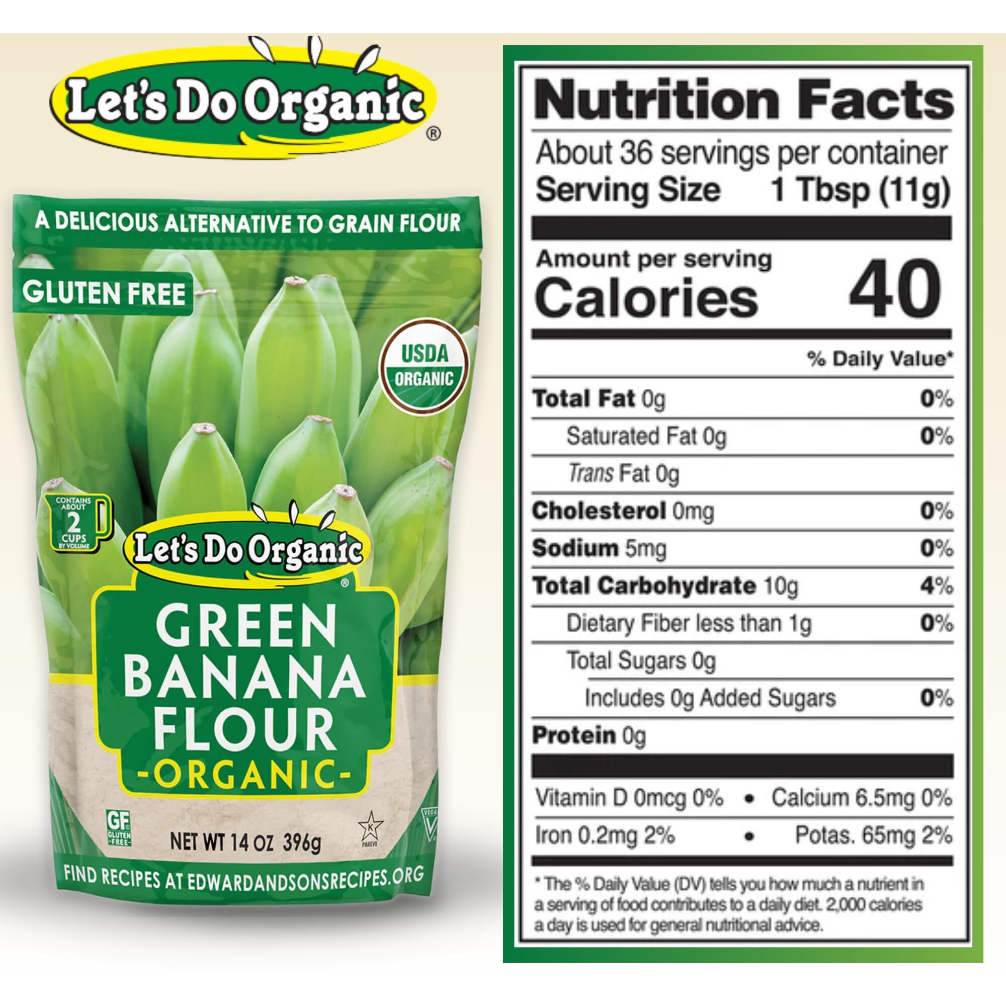 Let's Do Organic Green Banana Flour - Grain Flour Replacement, Resistant Starch, Versatile Starch, Gluten Free, Iron, Non-Gmo Project Verified, Usda Organic - 14 Oz