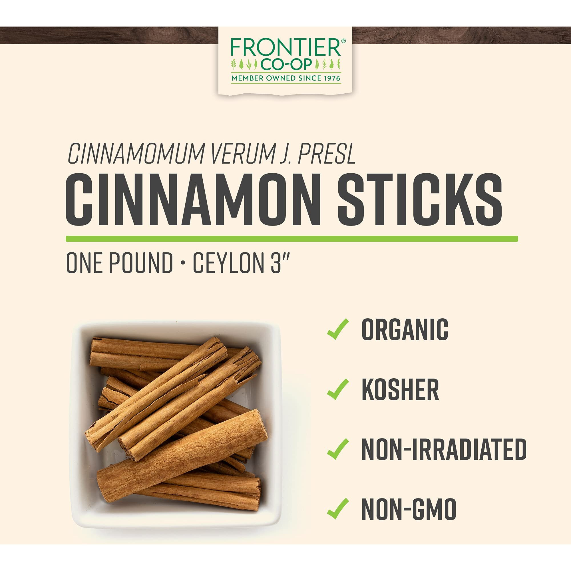 Frontier Co-Op Organic Ceylon Cinnamon Sticks 3"" 1Lb - Bulk Cinnamon Sticks For Crafts, Drinks, Holiday Recipes, Cinnamon Powder And More