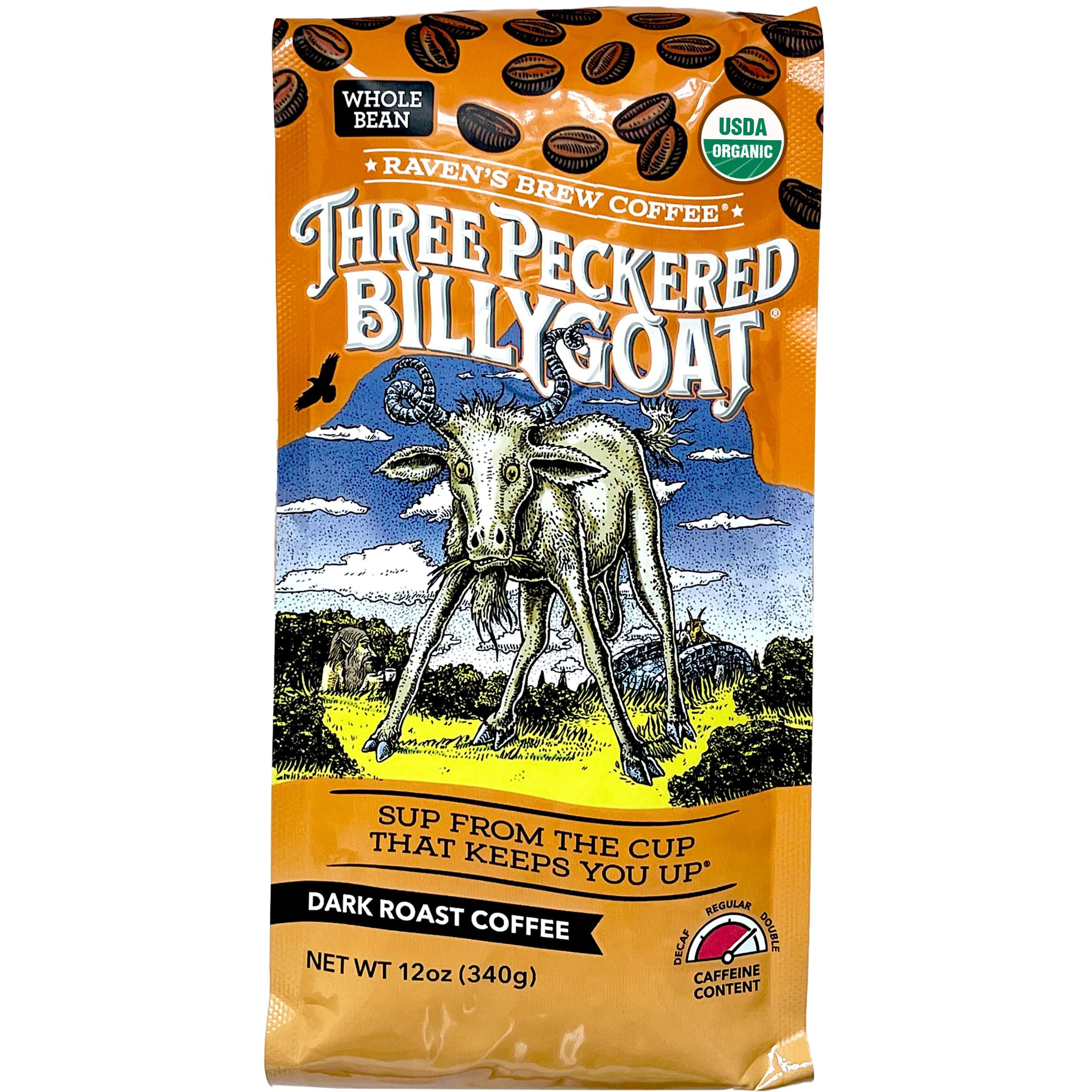 Raven's Brew Coffee Bold Organic Coffee Dark Roast Whole Bean - Organic Three Peckered Billy Goat 12Oz
