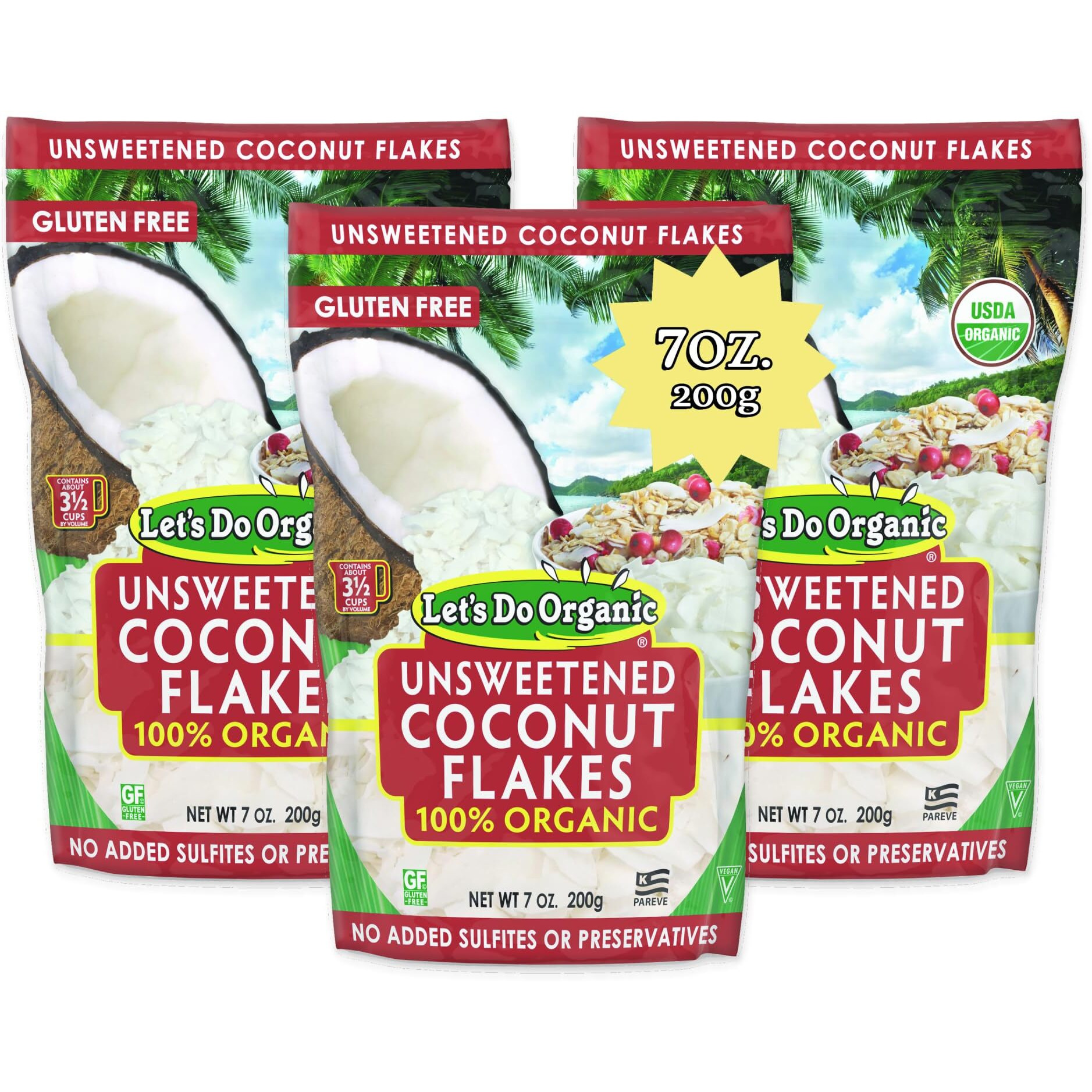 Edward & Sons Lets Do Organics Organic Coconut Flakes, 7 Oz (3 Pack)