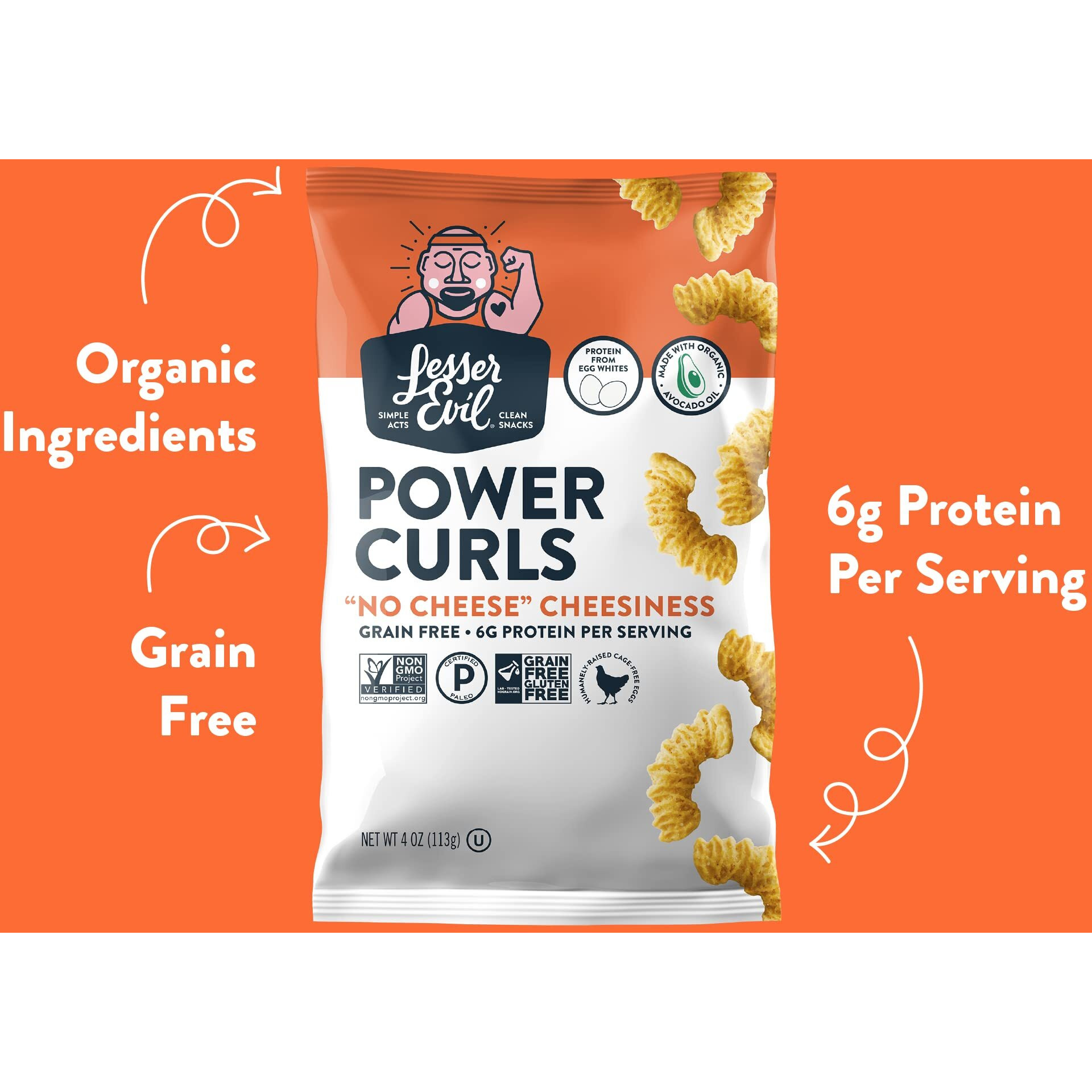 Lesserevil Power Curls Egg And Cheese, 4 Oz