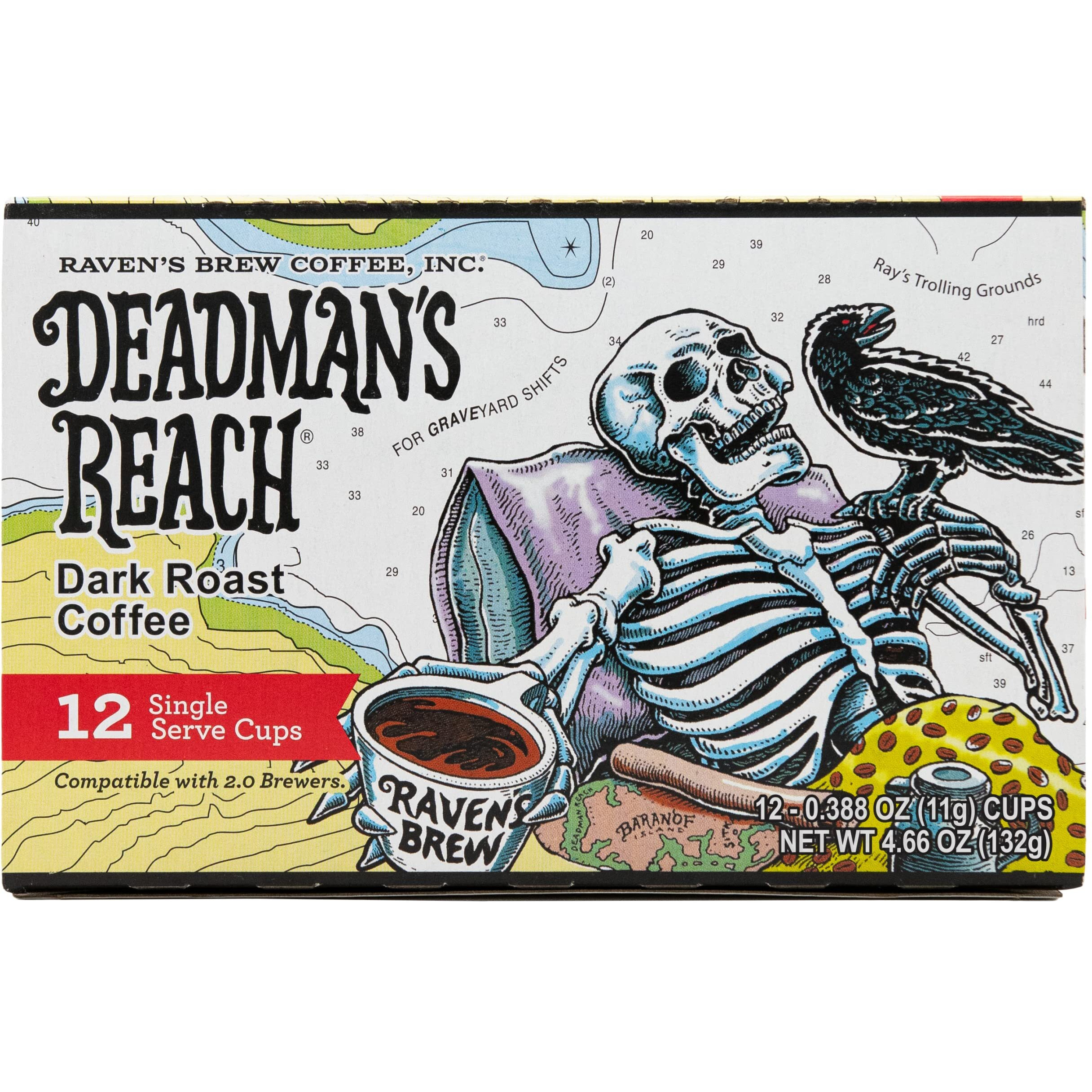 Ravens Brew Coffee High Caffeine Dark Roast K-Cup Compatible Single Serve Pods - Deadmans Reach 12Ct
