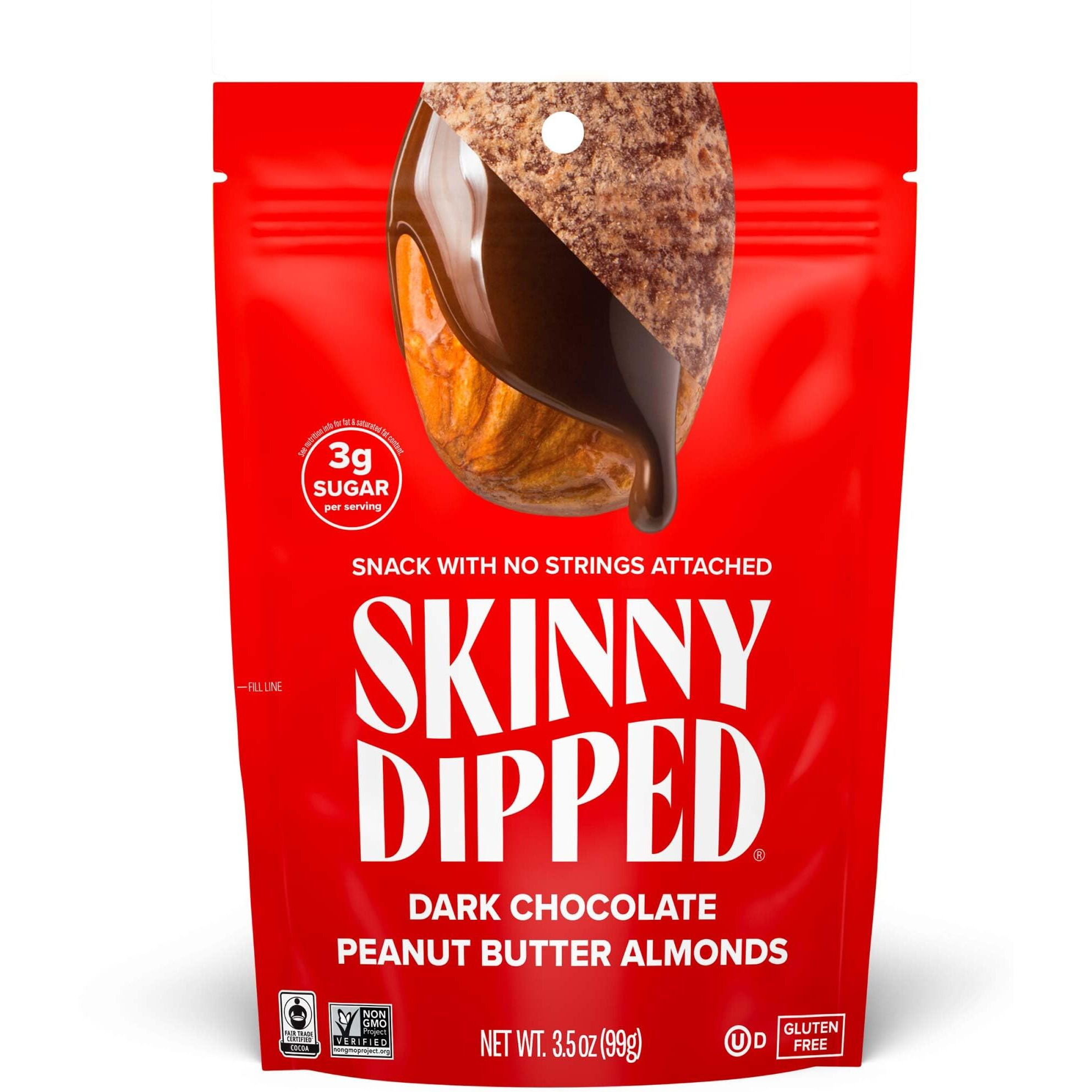 Skinnydipped Dark Chocolate Peanut Butter Almonds, Healthy Snack, Plant Protein, Gluten Free, 3.5 Oz Resealable Bags, Pack Of 1