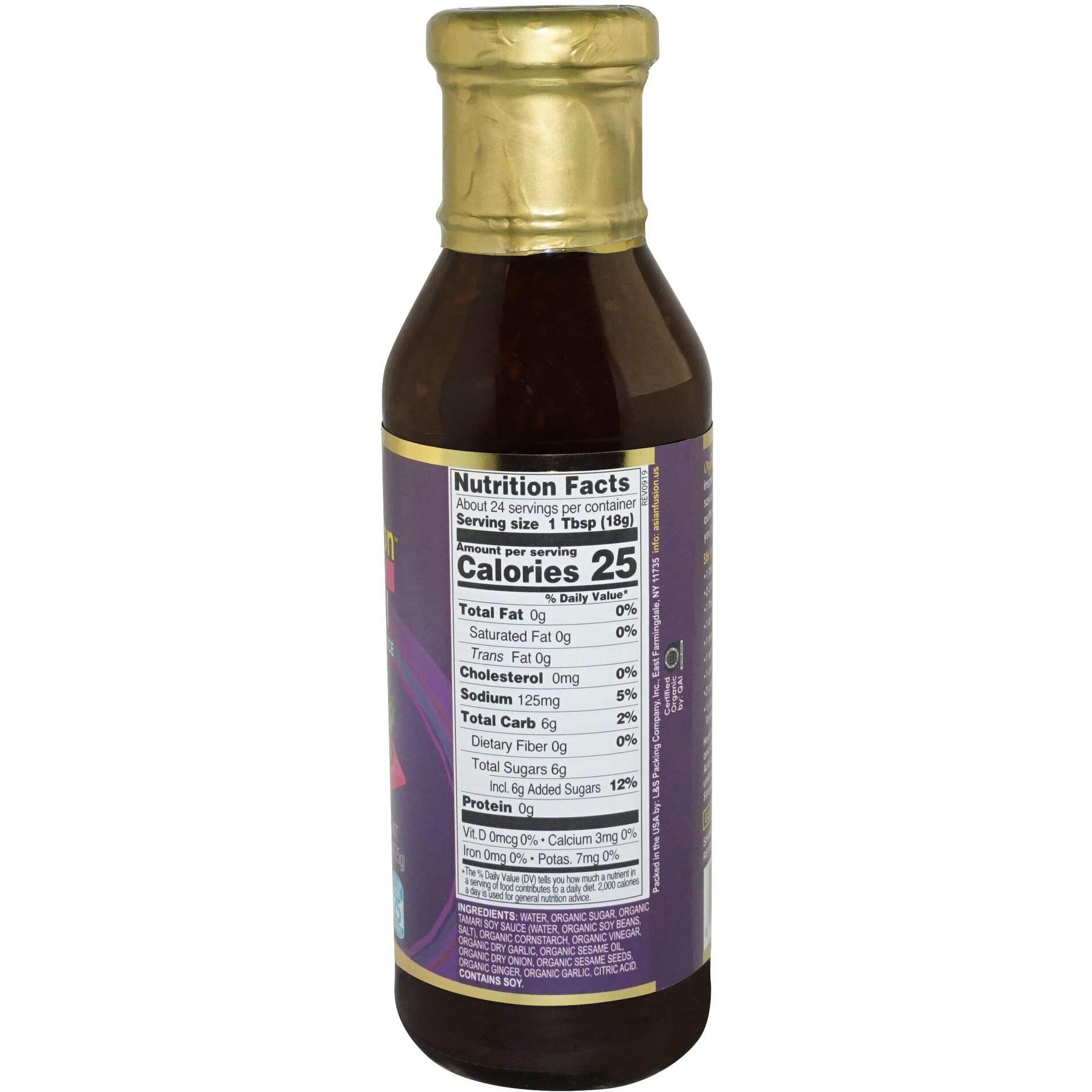 Organic Asian Fusion Low Sodium Teriyaki Sauce- Usda Organic, Non Gmo Project Verified, Gluten Free, Kosher Parve, Made In Usa, 15 Oz.