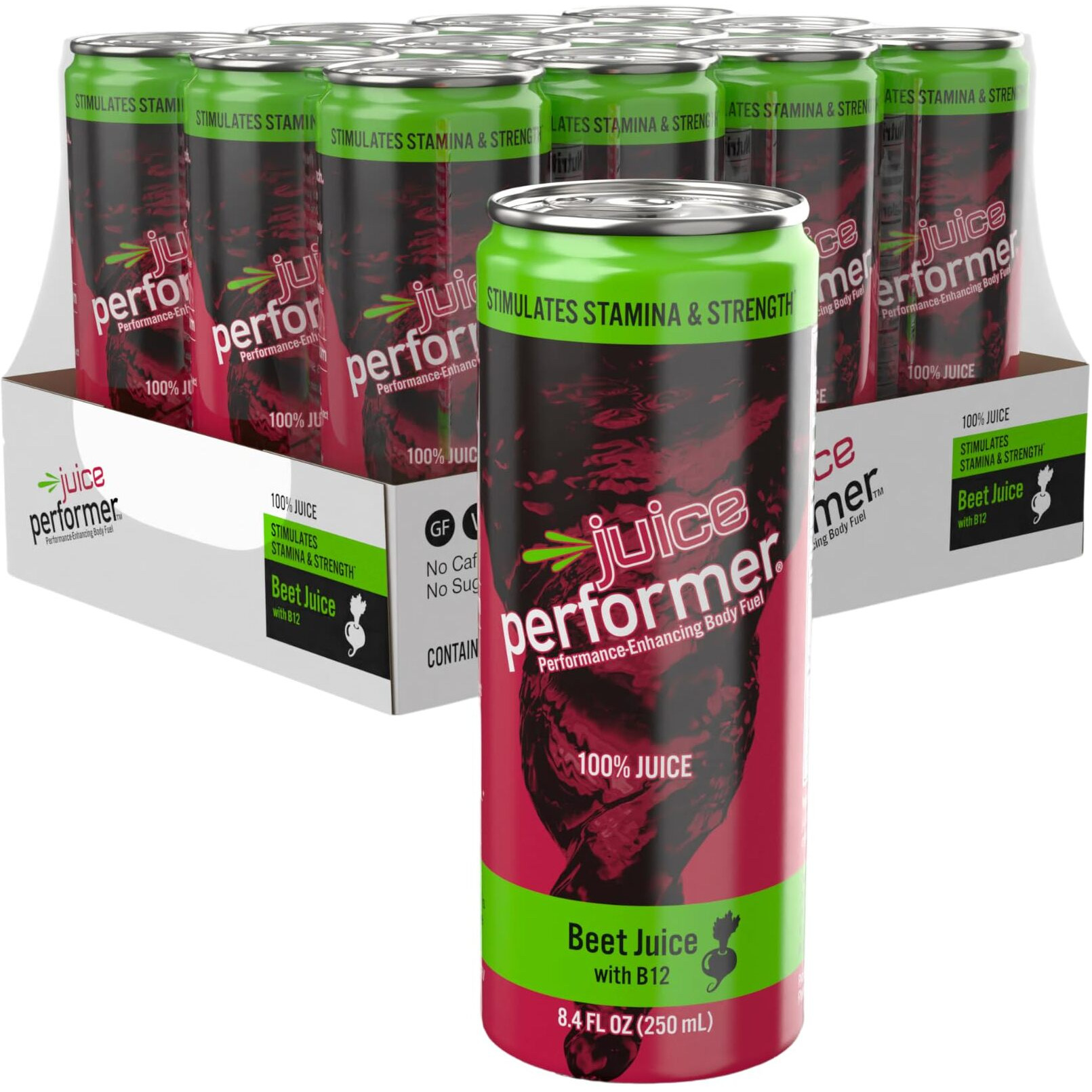Juice Performer Beet Juice With Vitamin B12 - Natural Pre-Workout Beetroot Juice For Boosting Stamina & Strength - Vegetable Juice With B12 Energy Booster - Superfood 8.4 Fl.Oz. (12 Pk) Vegan