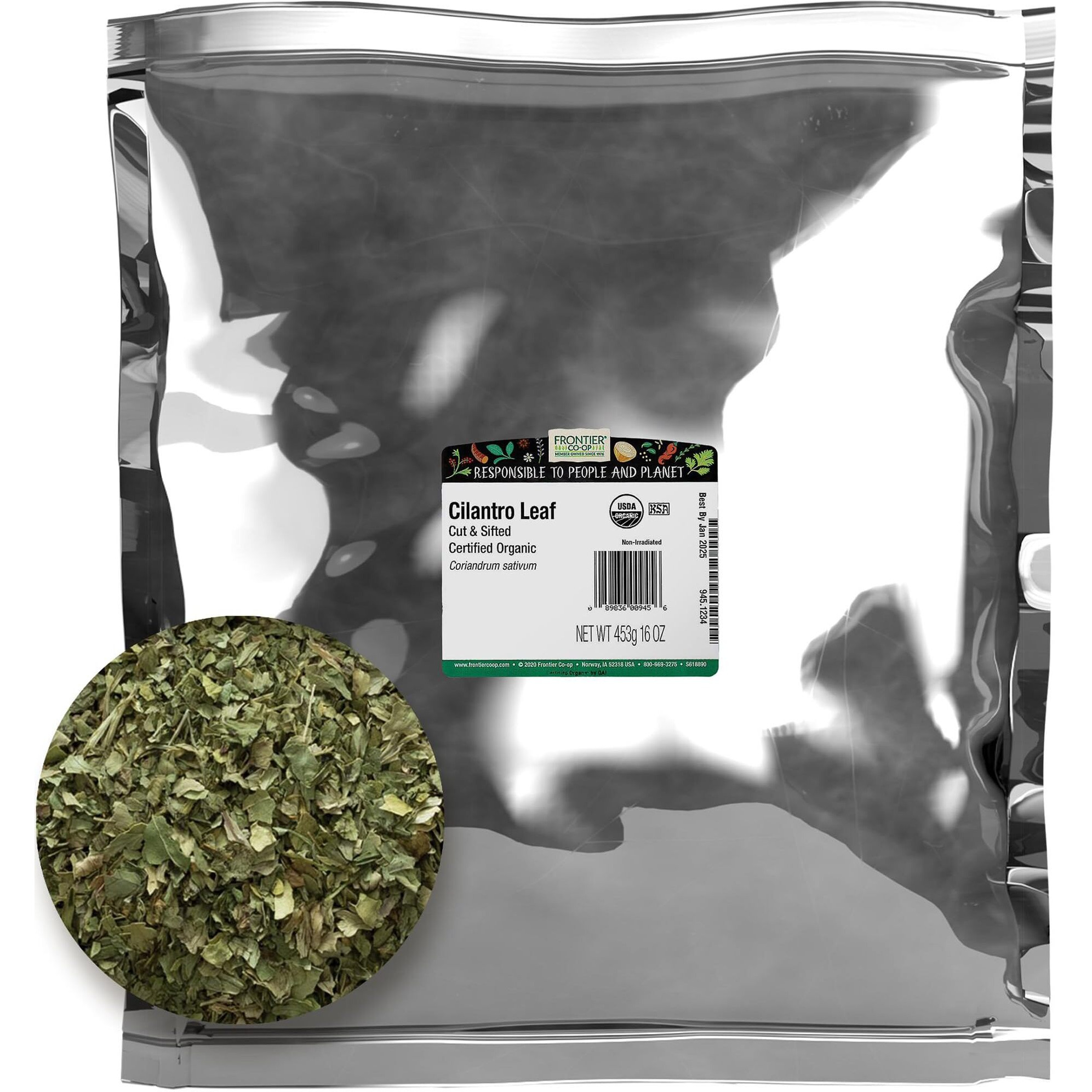 Frontier Co-Op Organic Cilantro Leaf, Cut & Sifted, 1Lb Bulk Bag - Dried Cilantro Seasoning - Perfect For Tea, Soups, Sauces, Salsa & More - Kosher