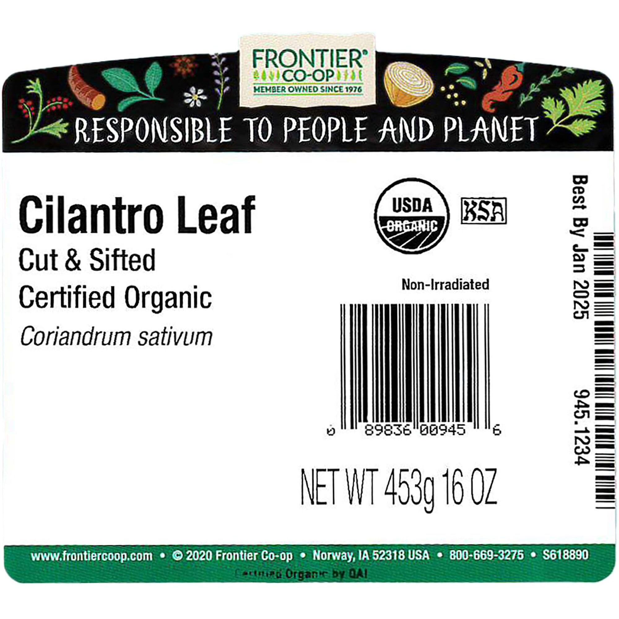 Frontier Co-Op Organic Cilantro Leaf, Cut & Sifted, 1Lb Bulk Bag - Dried Cilantro Seasoning - Perfect For Tea, Soups, Sauces, Salsa & More - Kosher