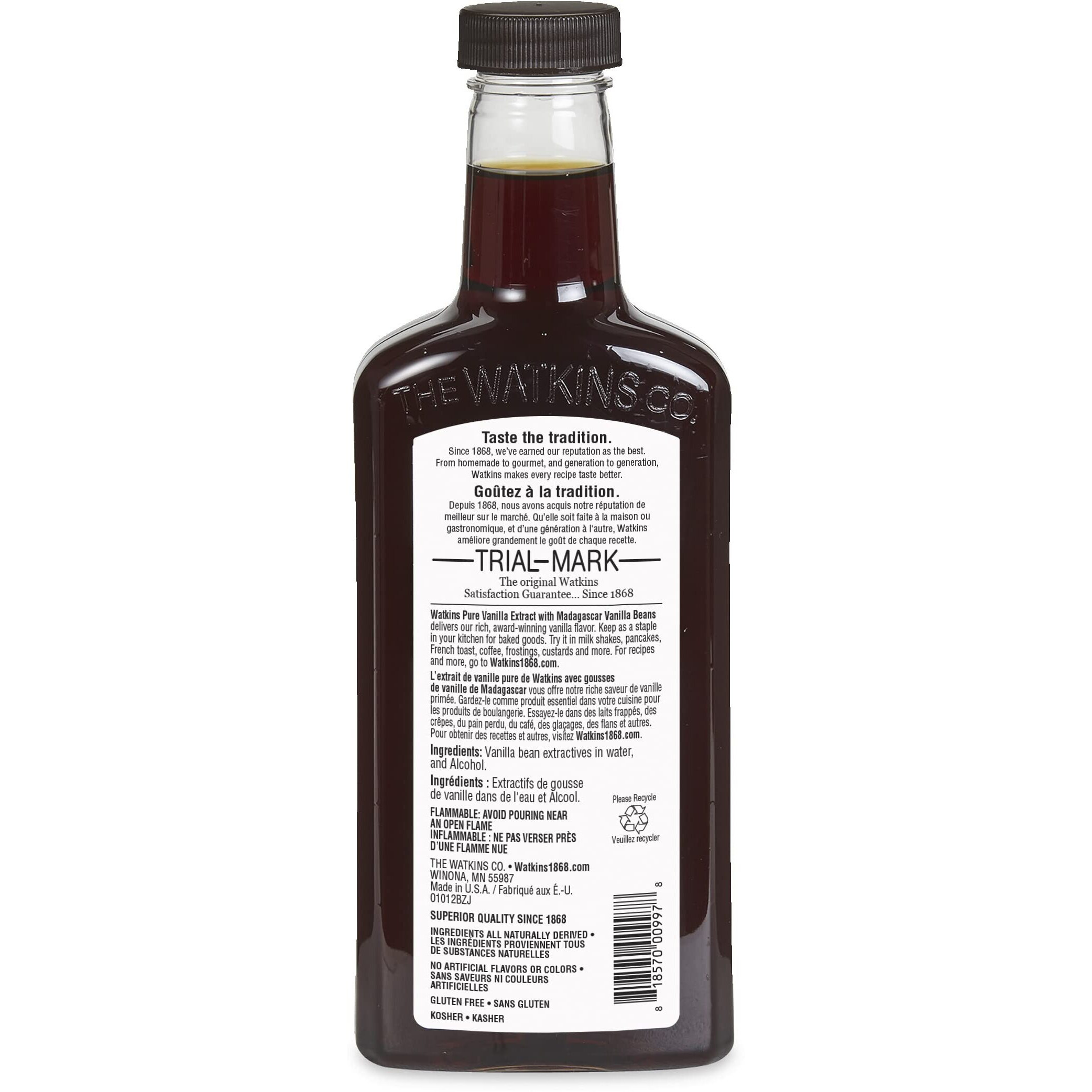Watkins Pure Vanilla Extract, With Madagascar Vanilla Beans, Non-Gmo, Kosher, 11 Oz. Bottle, 1-Pack