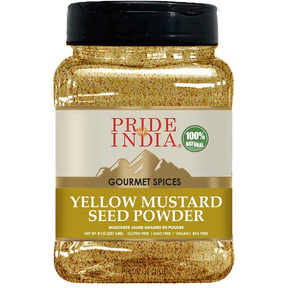 Pride Of India - Yellow Mustard Ground - Gourmet Spice - Ideal For Pickles/Mustard Dressing/Sauces/ Hotdogs - Preservatives & Additives Free - Easy To Store - 8Oz. Medium Dual Sifter