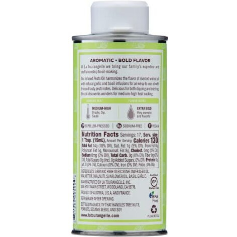 La Tourangelle, Pesto Infused Oil, Drizzle Onto Pasta And Salads, Whisk In Seasonings For Easy Dipping Sauce, Vinaigrette, Or Marinade, 8.45 Fl Oz