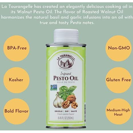 La Tourangelle, Pesto Infused Oil, Drizzle Onto Pasta And Salads, Whisk In Seasonings For Easy Dipping Sauce, Vinaigrette, Or Marinade, 8.45 Fl Oz