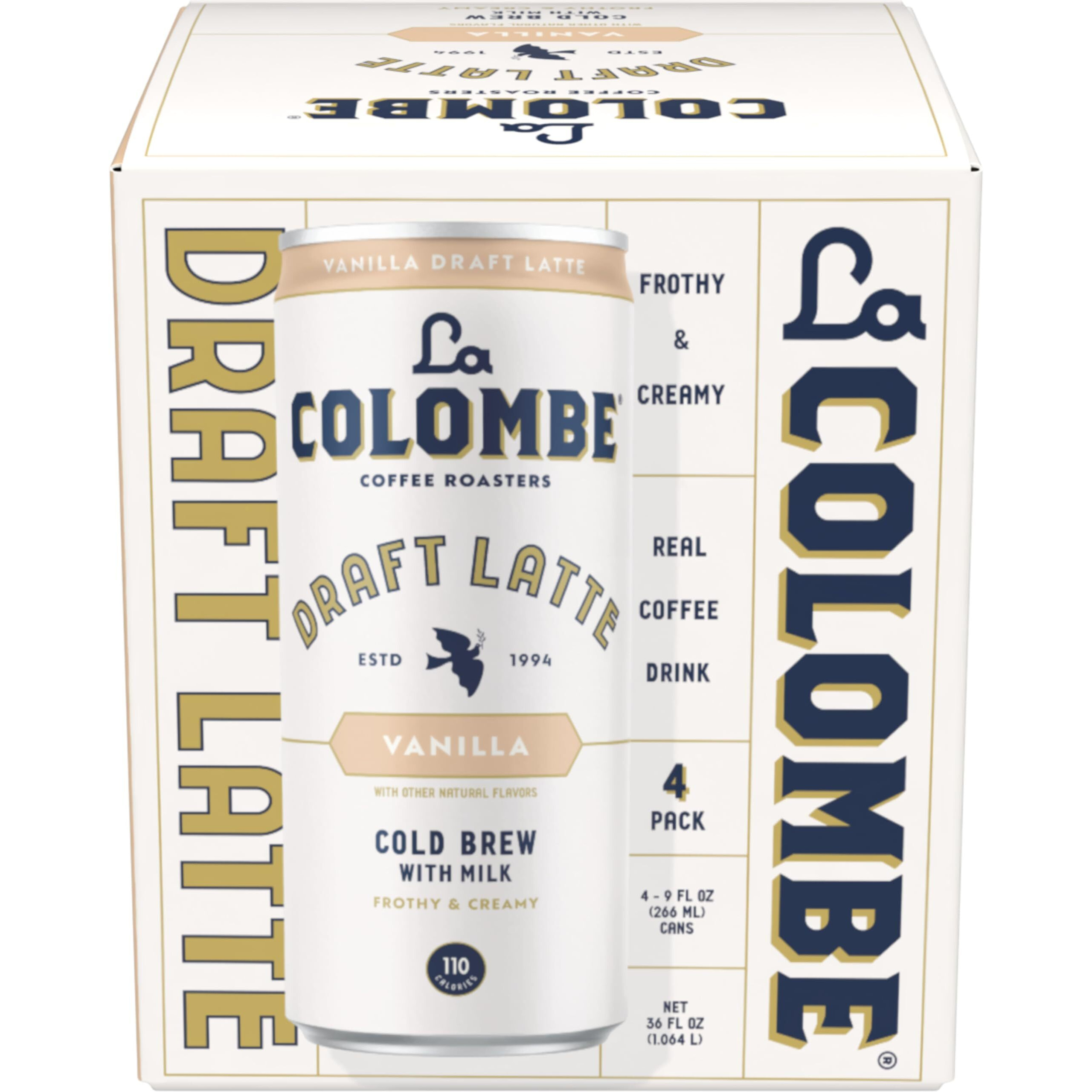 La Colombe Vanilla Draft Latte - 9 Fl. Oz. 4 Pack - 100% Arabica, Single-Origin, Brazilian Cold Brew Coffee With Lactose-Free Foamy Milk, Premium Coffee On The Go, 115Mg Natural Caffeine