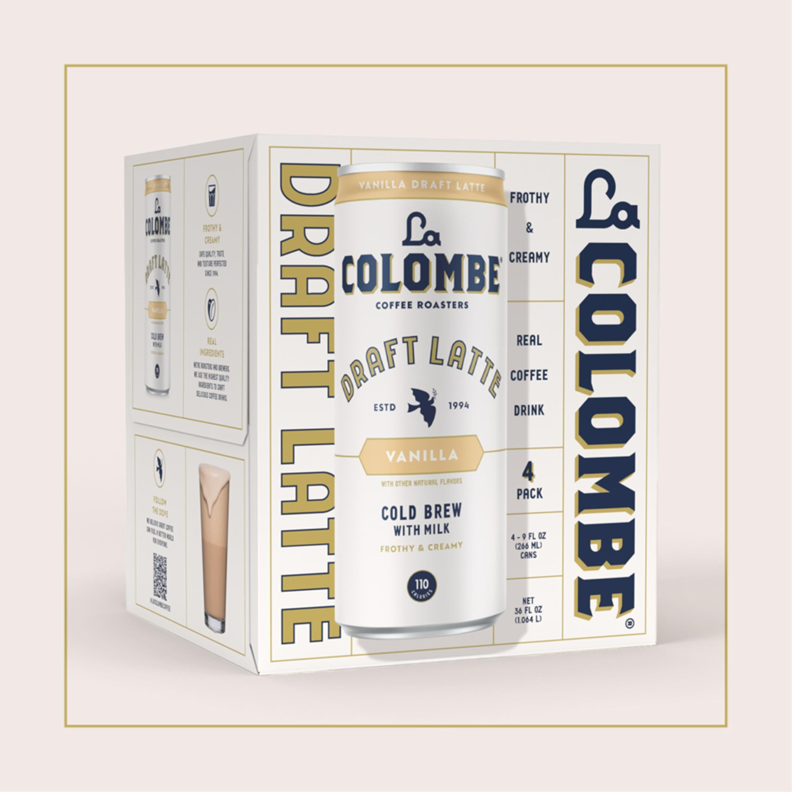 La Colombe Vanilla Draft Latte - 9 Fl. Oz. 4 Pack - 100% Arabica, Single-Origin, Brazilian Cold Brew Coffee With Lactose-Free Foamy Milk, Premium Coffee On The Go, 115Mg Natural Caffeine