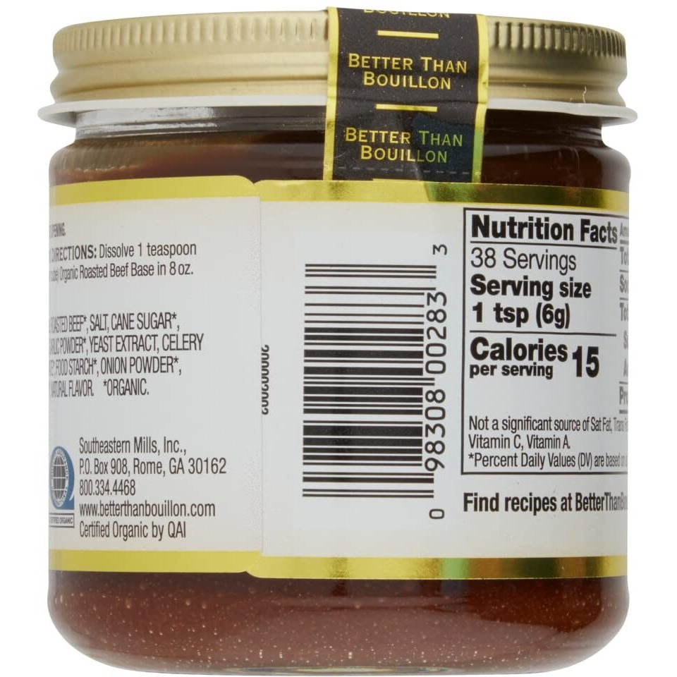 Better Than Bouillon Organic Roasted Beef Base, Made With Seasoned Roasted Beef, Usda Organic, Blendable Base For Added Flavor, 38 Servings Per Jar, 8 Oz (Single)