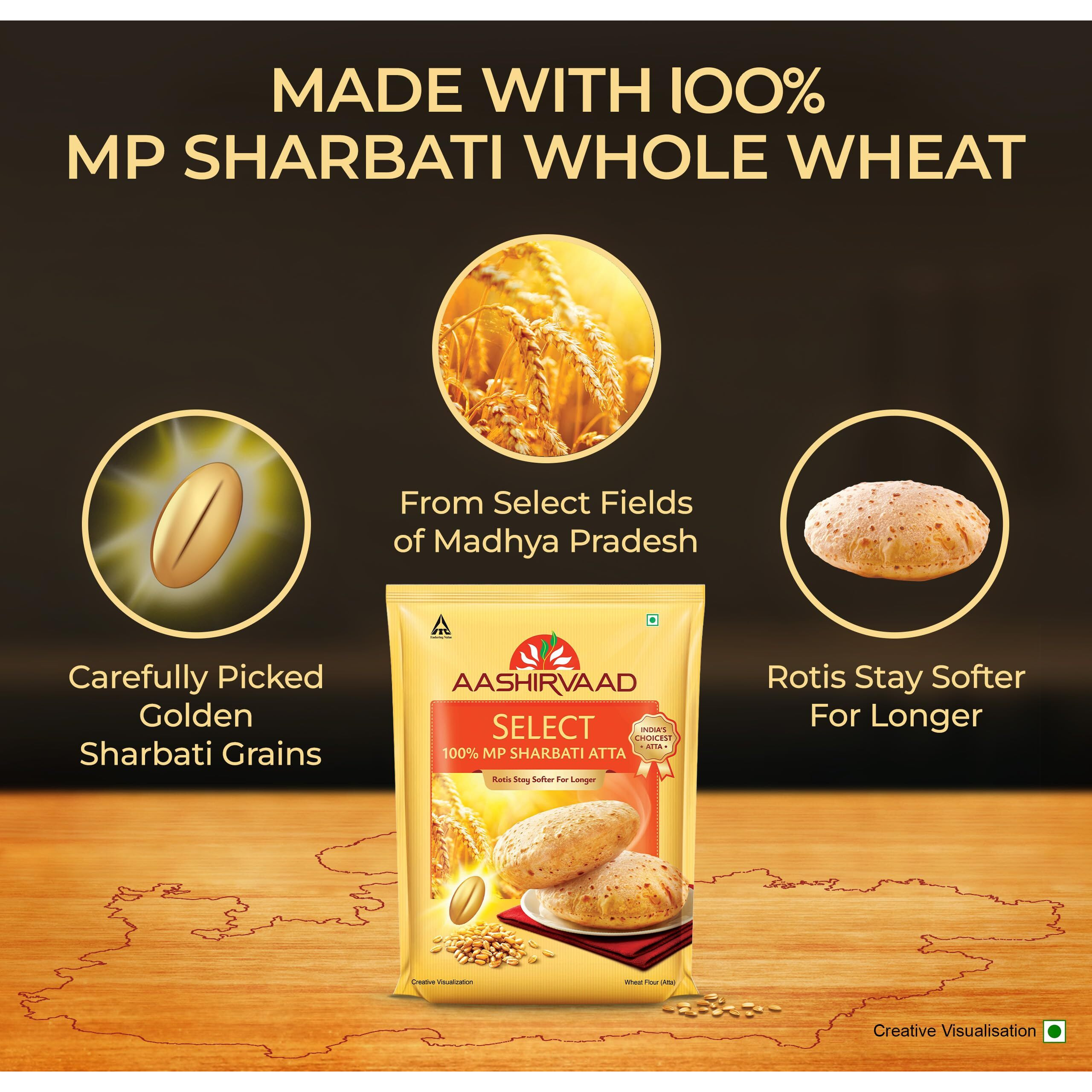 Aashirvaad Select Whole Wheat Sharbati Atta 11 Pound (5 Kg)