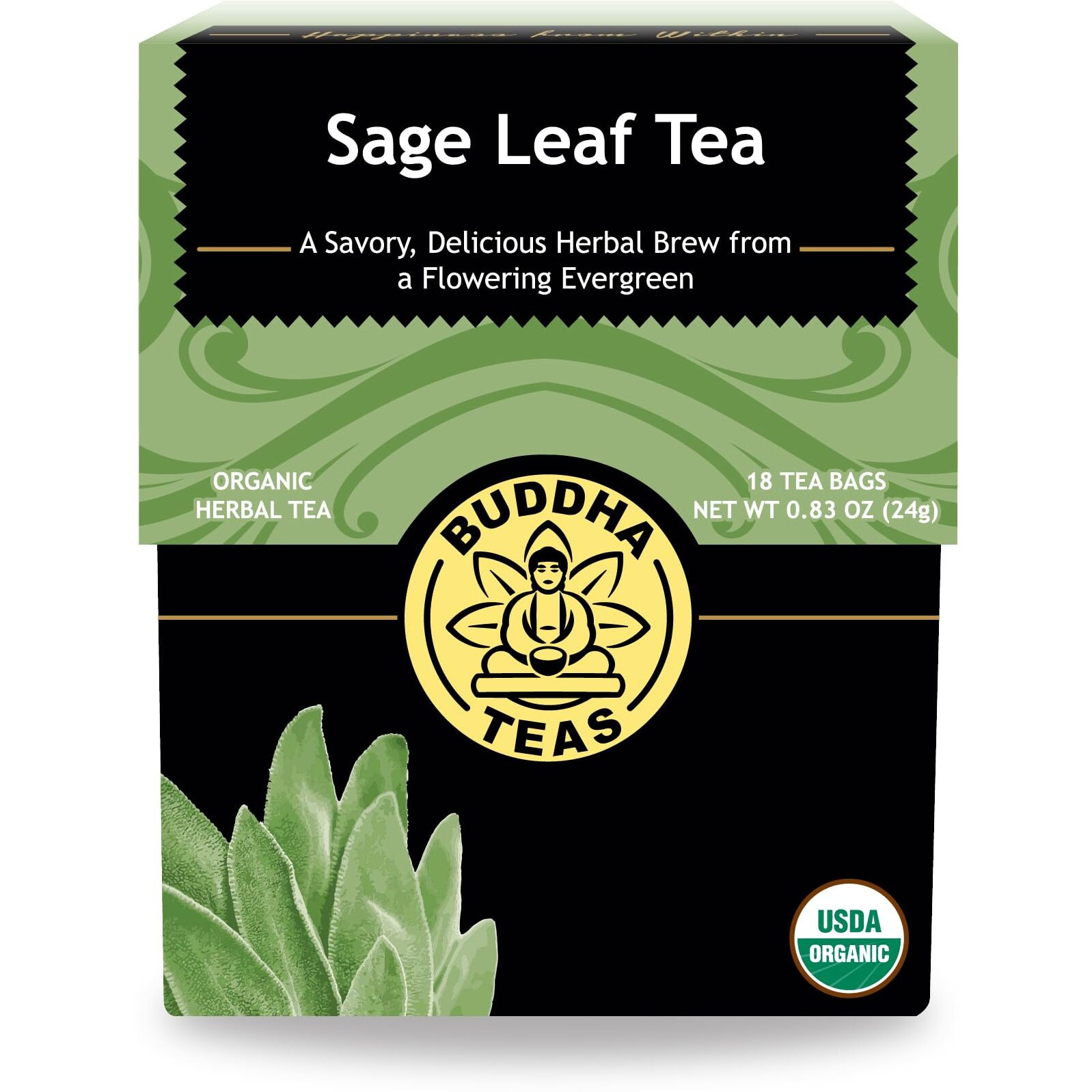 Buddha Teas Organic Sage Leaf Tea - Ou Kosher, Usda Organic, Ccof Organic, 18 Bleach-Free Tea Bags
