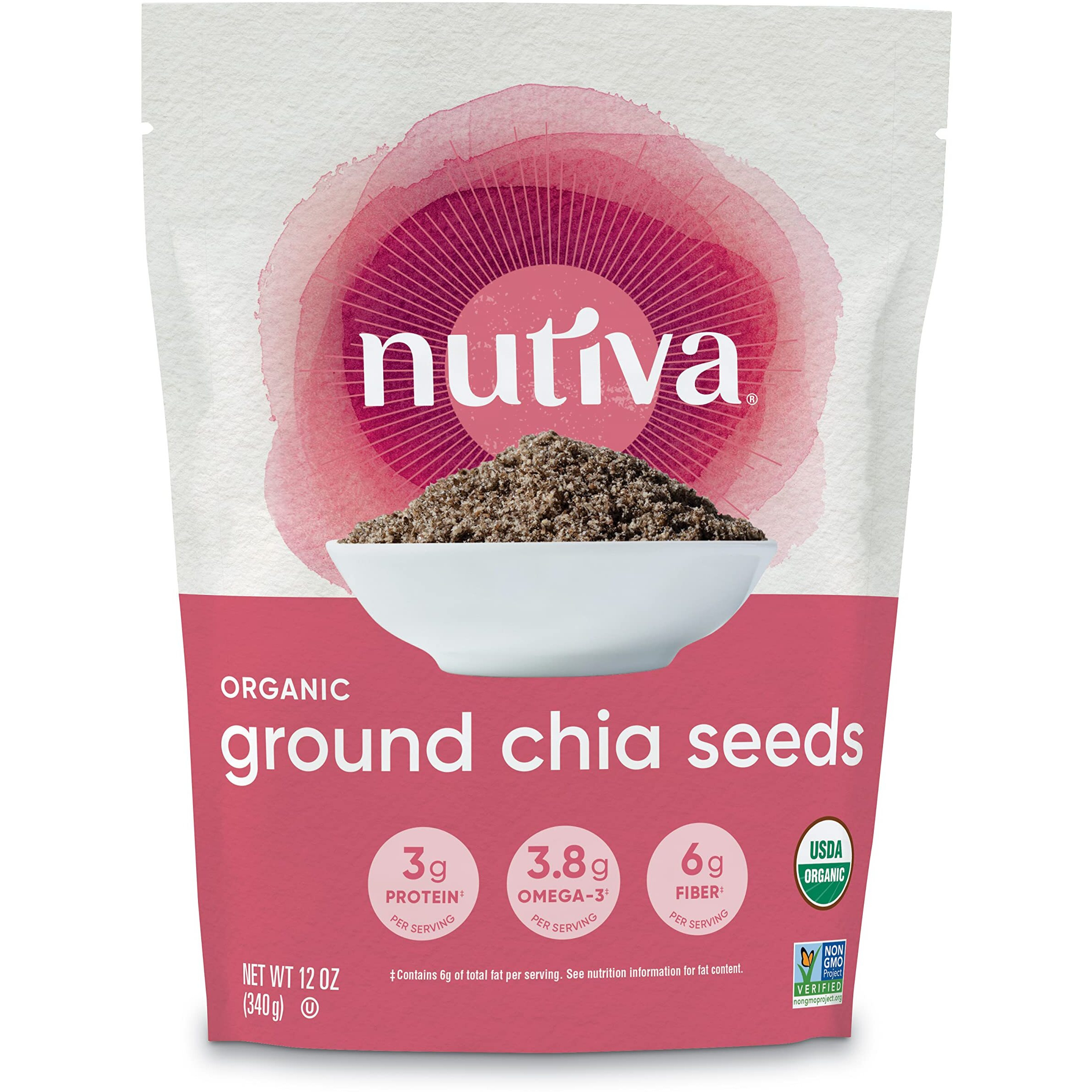 Nutiva Organic Premium Raw Ground Chia Seeds, 12 Oz, Usda Organic, Non-Gmo, Whole 30 Approved, Vegan, Gluten-No & Keto, Nutrient-Dense Seeds With 3G Protein & 5G Fiber For Salads, Yogurt & Smoothies