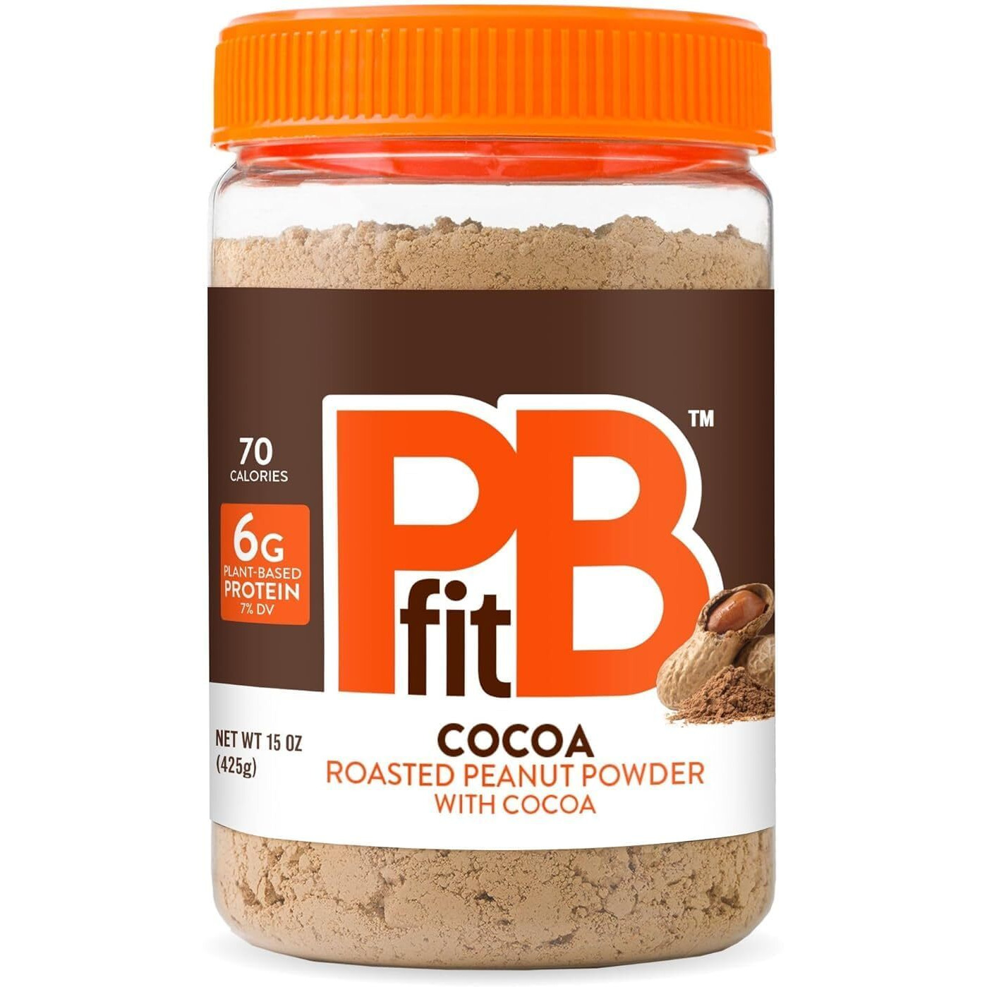 Pbfit 15 Ounce Peanut Butter Powder Chocolate Flavor, Cocoa Powdered Peanut Butter Spread From Real Roasted Peanuts And Cocoa, 6G Of Protein 7% Dv, Gluten-Free, 70 Calories, 88% Less Fat (Pack Of 1)