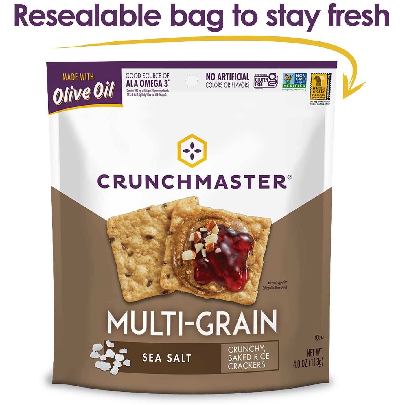 Crunchmaster Multi-Grain Crackers, Sea Salt, 4 Oz